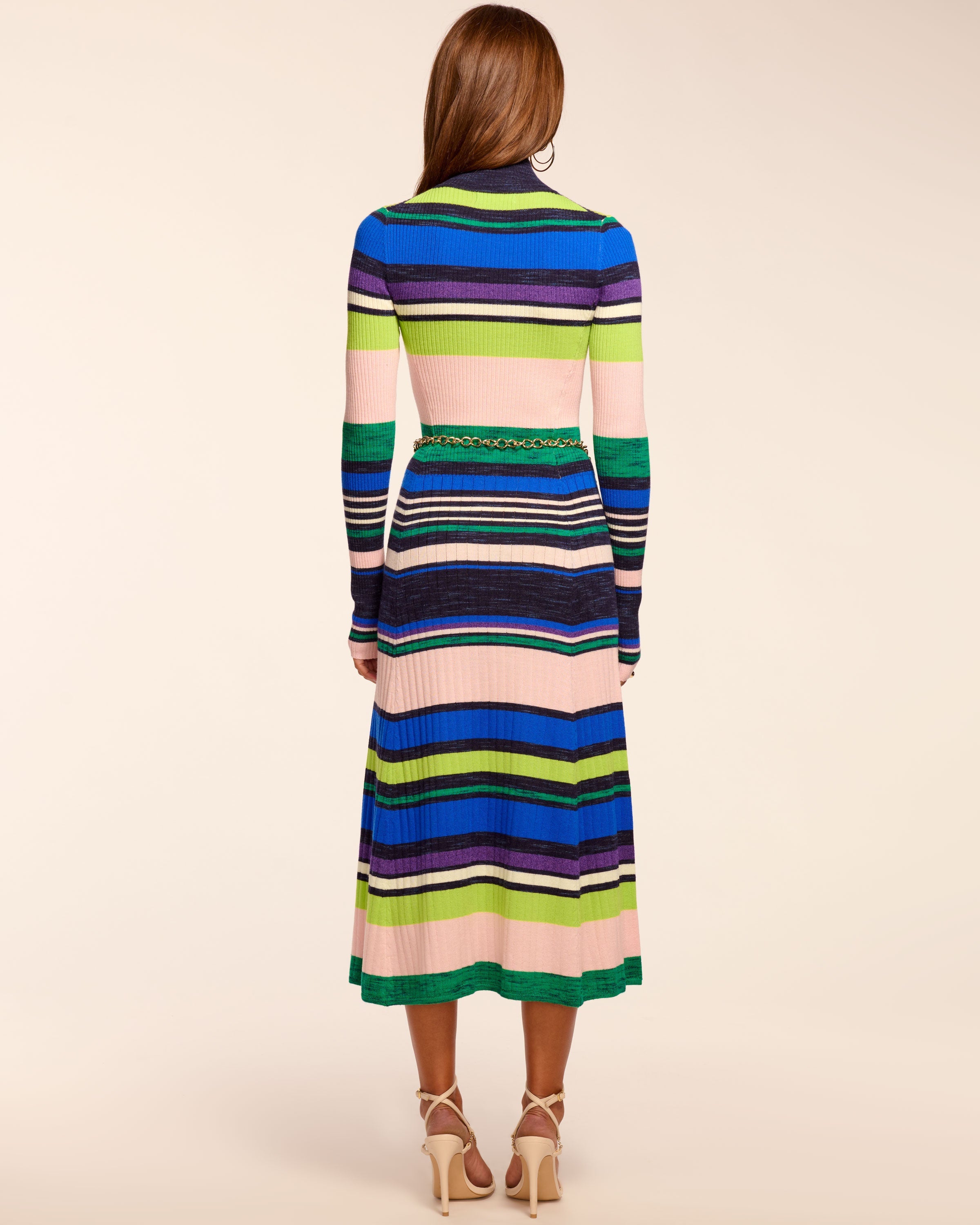 Monaco Merino Mock Neck Midi Dress in ultramarine stripe | Ramy Brook