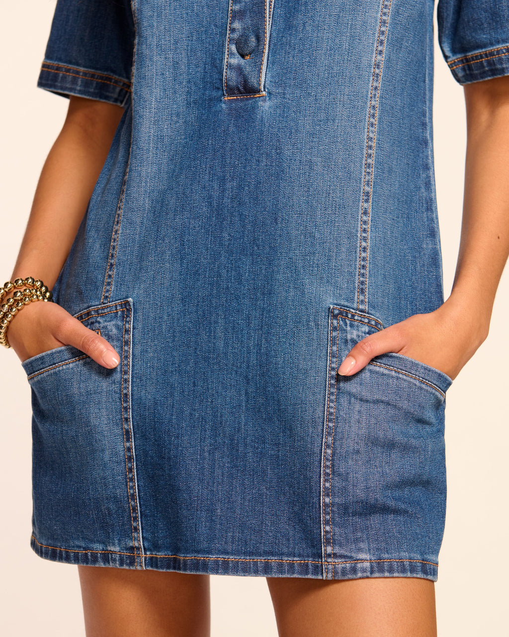 white christmas dresses Skylar Short Sleeve Denim Mini Dress in medium wash