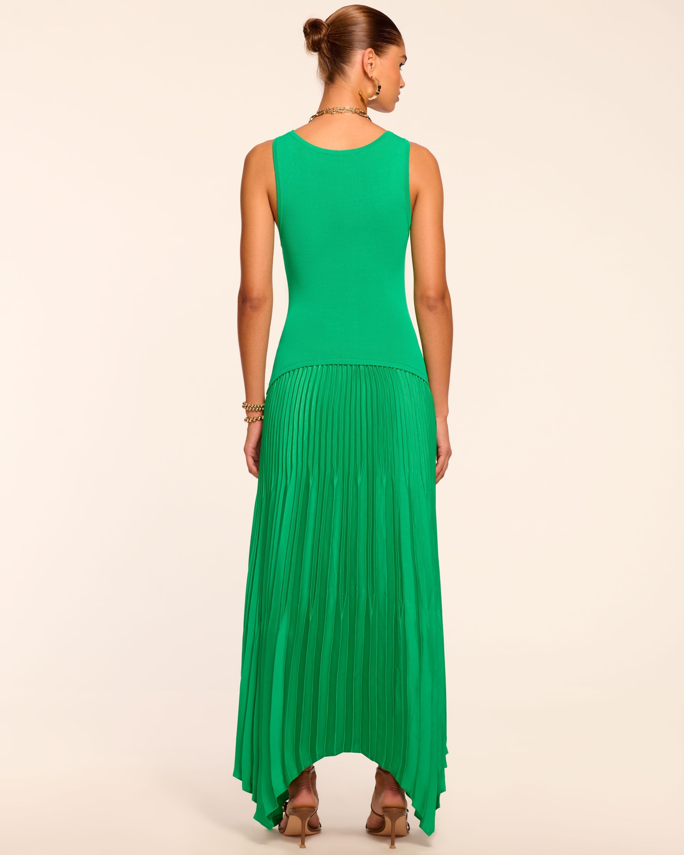 daniiey woodland pleated maxi dress Davinia Knit Combo Pleated Maxi Dress - BRIGHT PALM