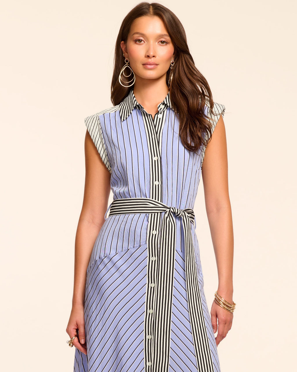 Vivienne Button Down Sleeveless Midi Dress in catalina stripe