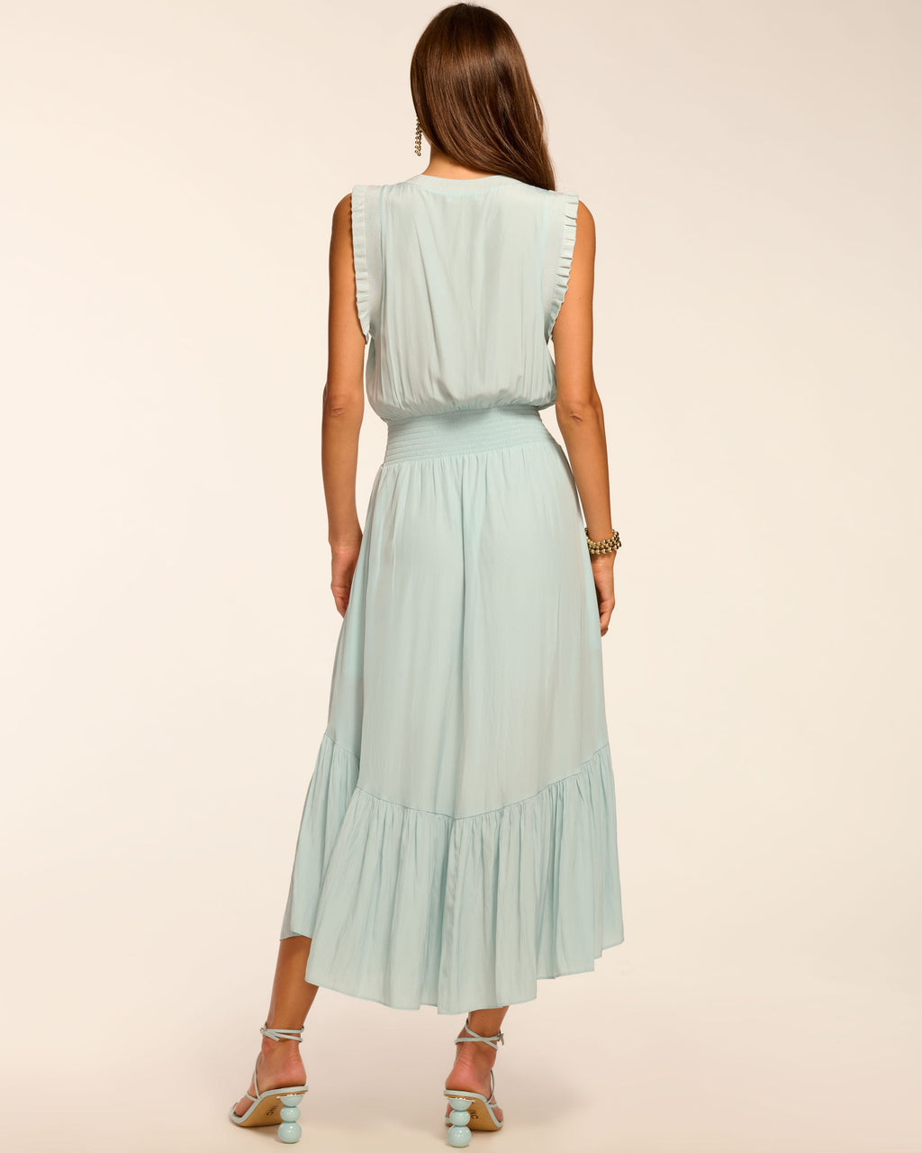 ramy brook kiara smocked mini dress Coco Smocked Sleeveless Midi Dress in moonstone blue