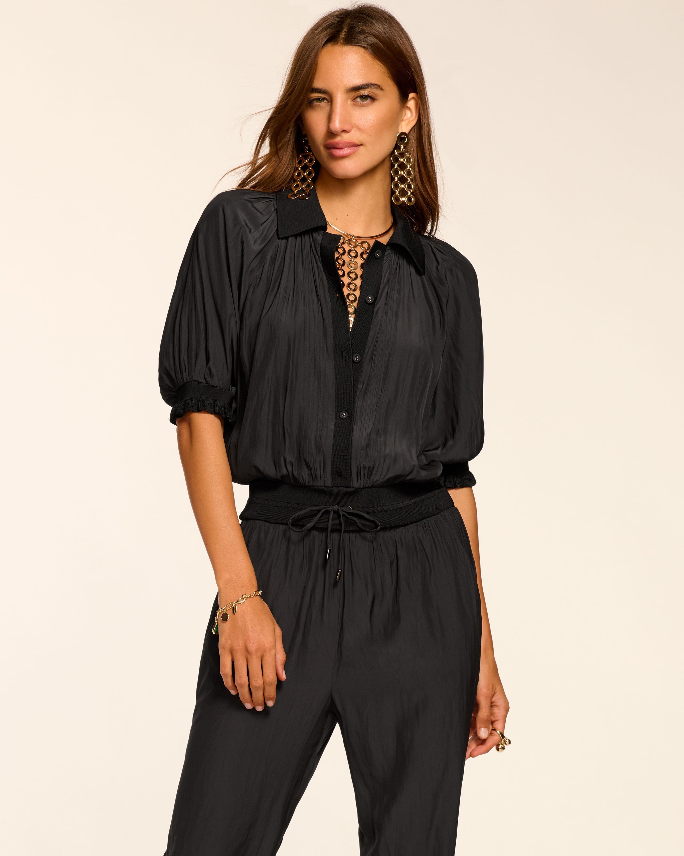 Sylvia Short Sleeve Jumpsuit in black | Ramy Brook
