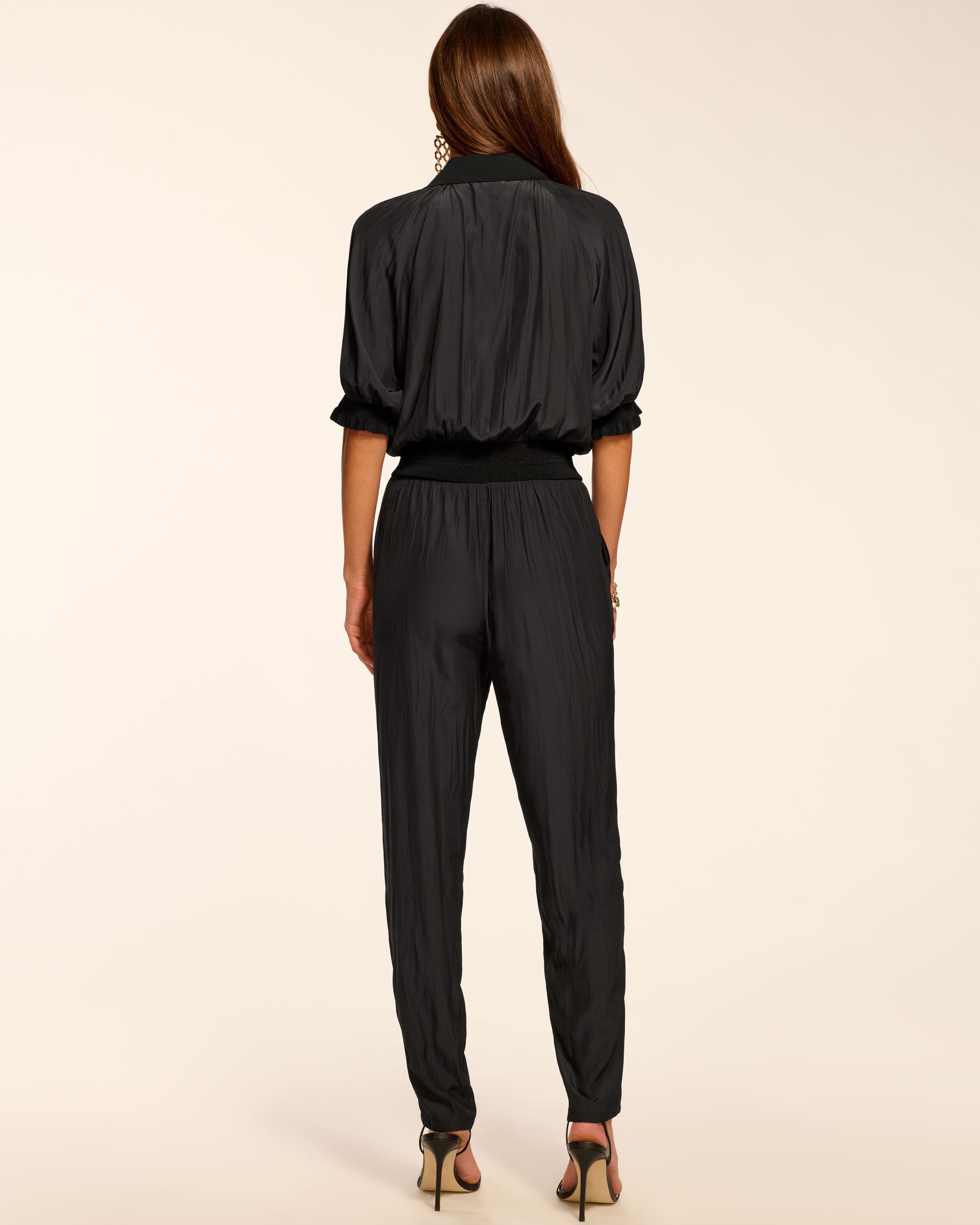 Sylvia Short Sleeve Jumpsuit in black | Ramy Brook