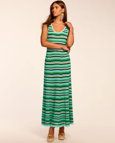 Livia Knit Scoop Neck Maxi Dress in blue chevron | Ramy Brook