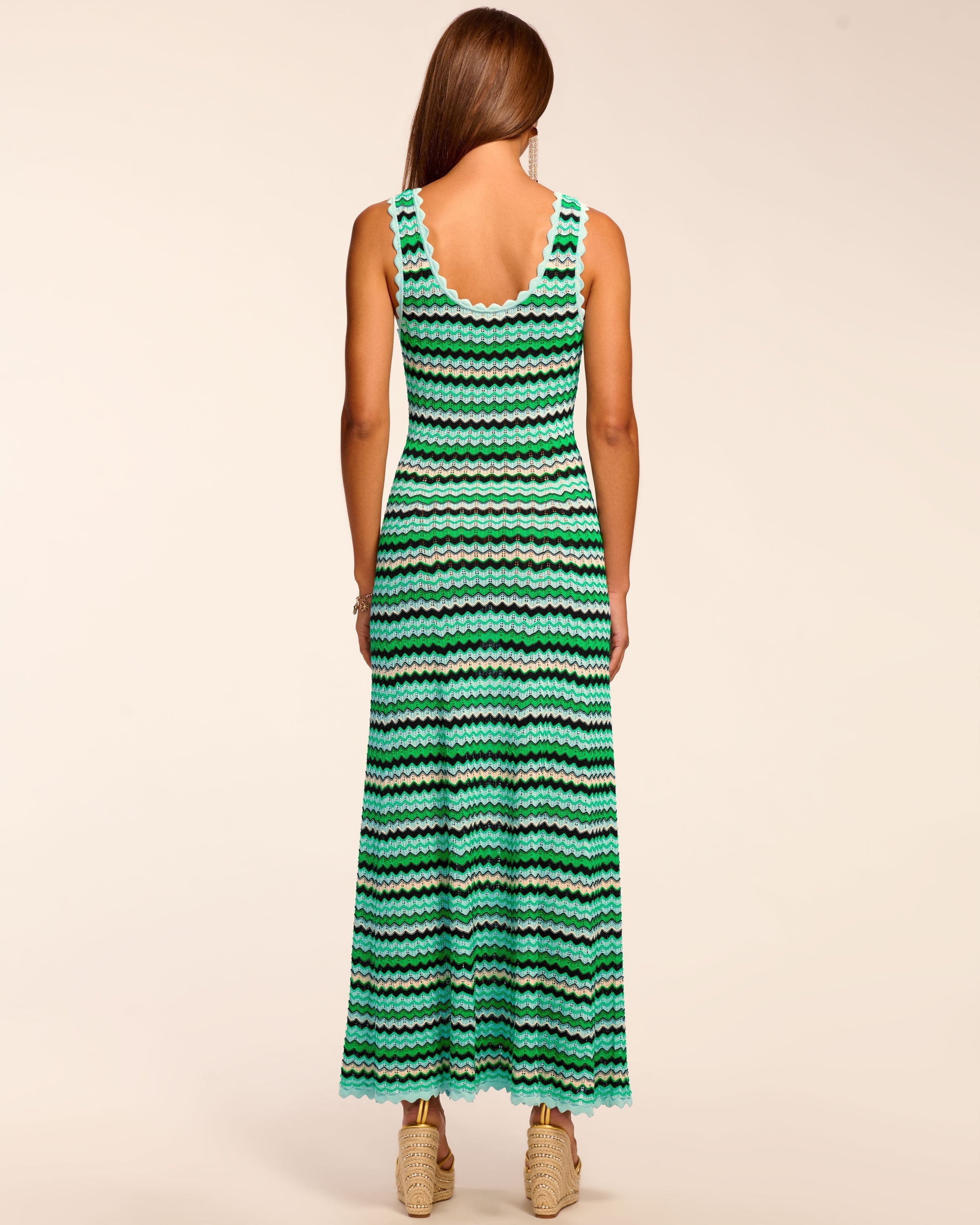 Ramy Brook Livia Knit Scoop Neck Maxi Dress in Blue Chevron