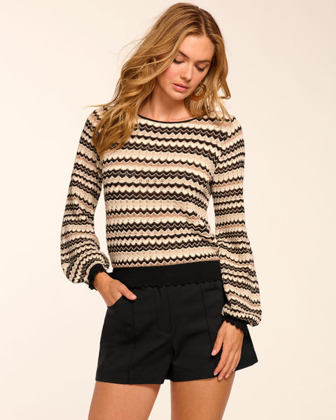 Fiora Long Sleeve Sweater in sandstone chevron | Ramy Brook