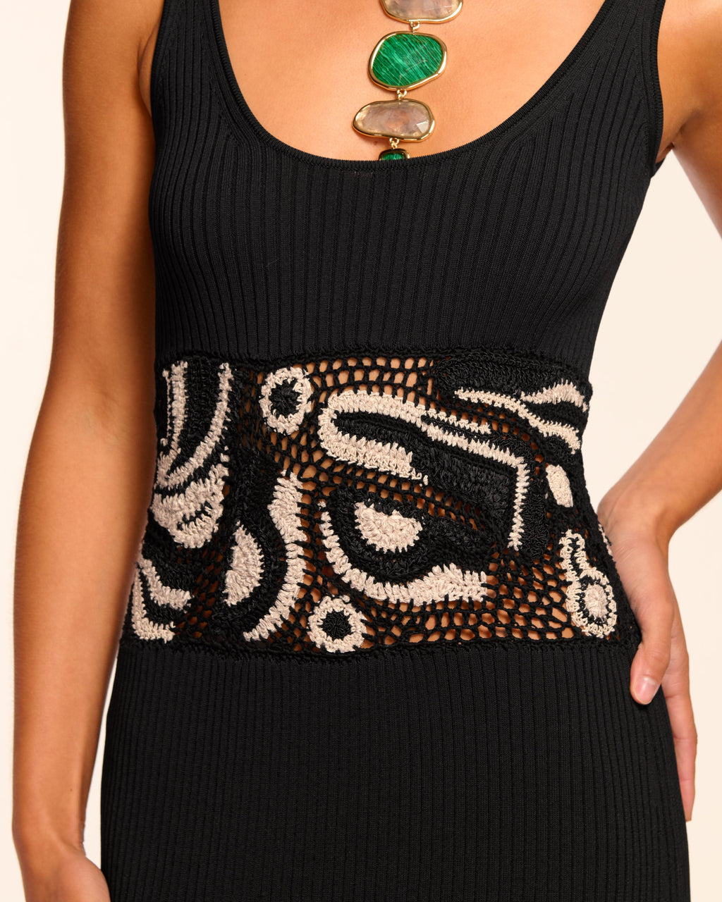 Ramy Brook Fiana Ribbed Crochet Midi Dress - Black/sand Ramy Brook Fiana Ribbed Crochet Midi Dress - Black/sand