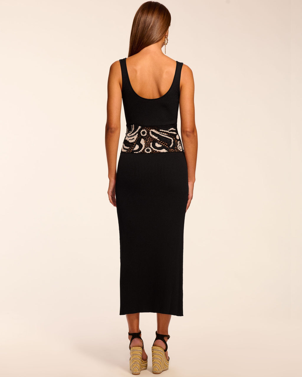 Ramy Brook Fiana Ribbed Crochet Midi Dress - Black/Sand