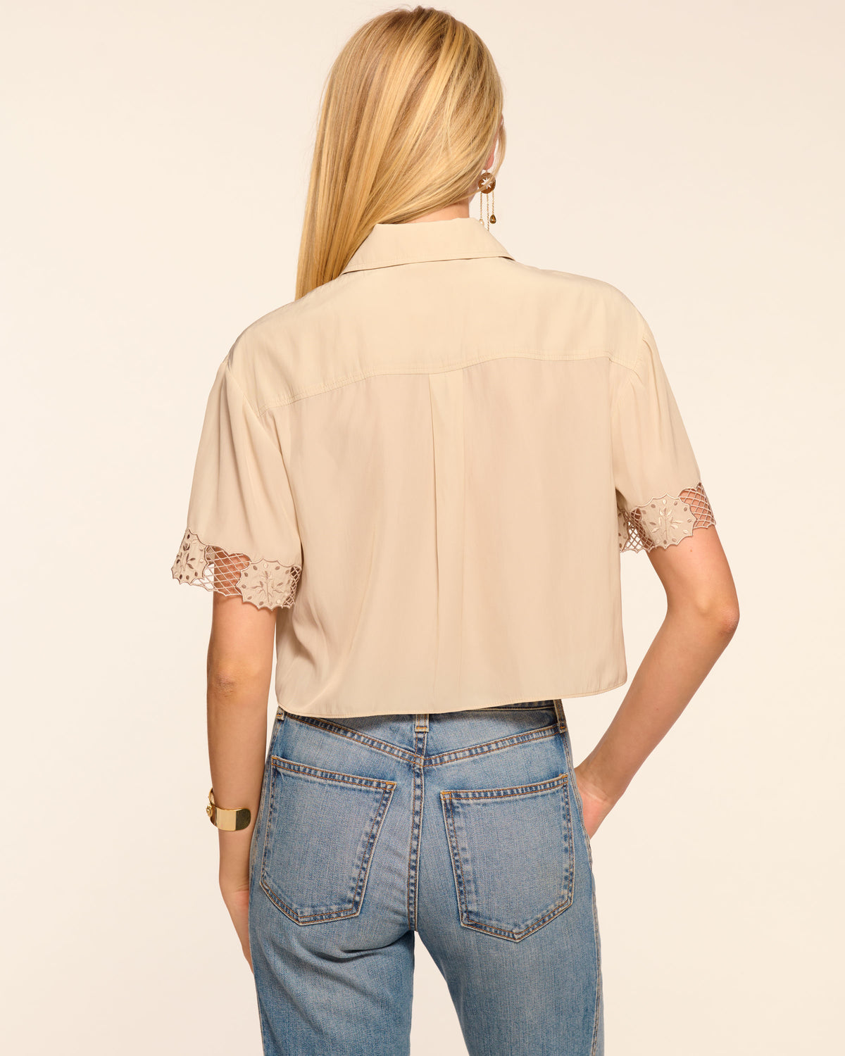 Tania Short Sleeve Embroidered Top in sandstone | Ramy Brook