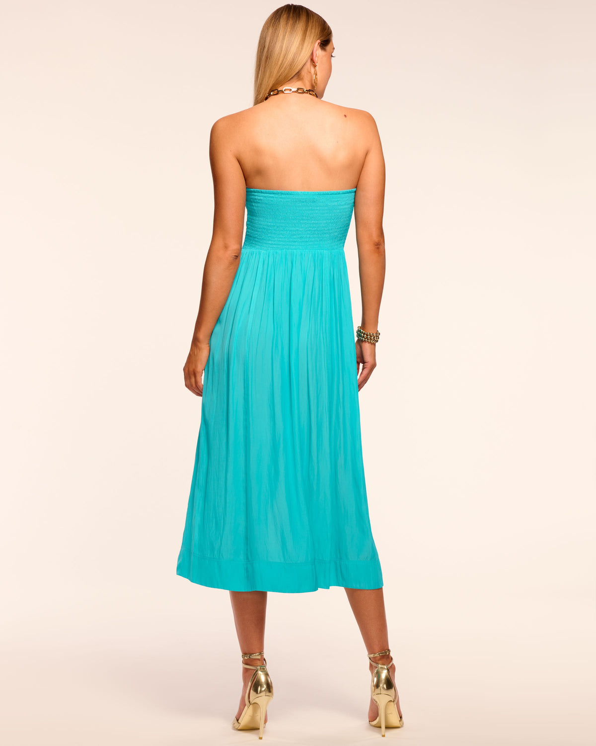 Blair Strapless Smocked Midi Dress in beach blue | Ramy Brook