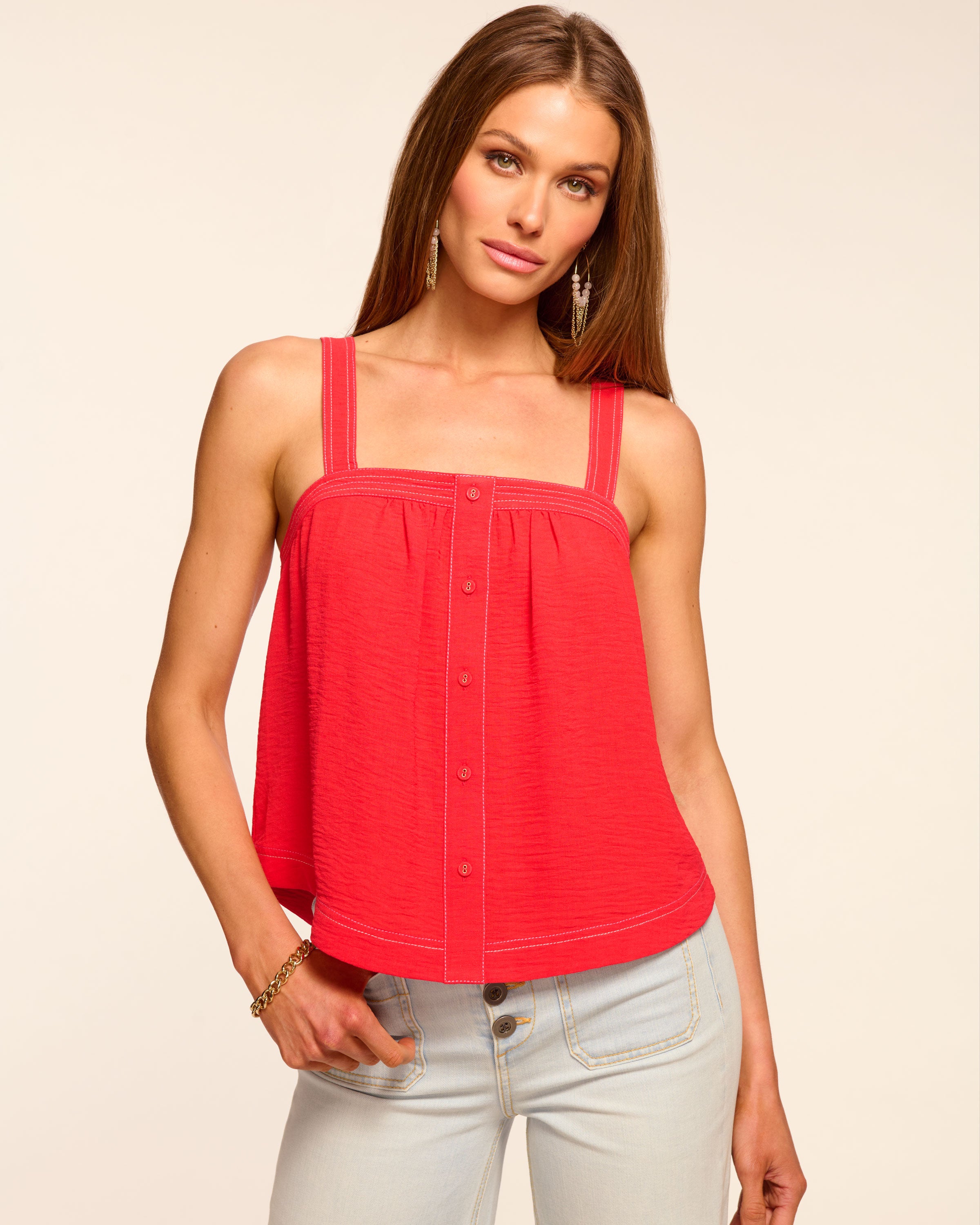 トップス PILE FLARE TANK TOPS Maisey Sleeveless Tank Top in flame | Ramy Brook