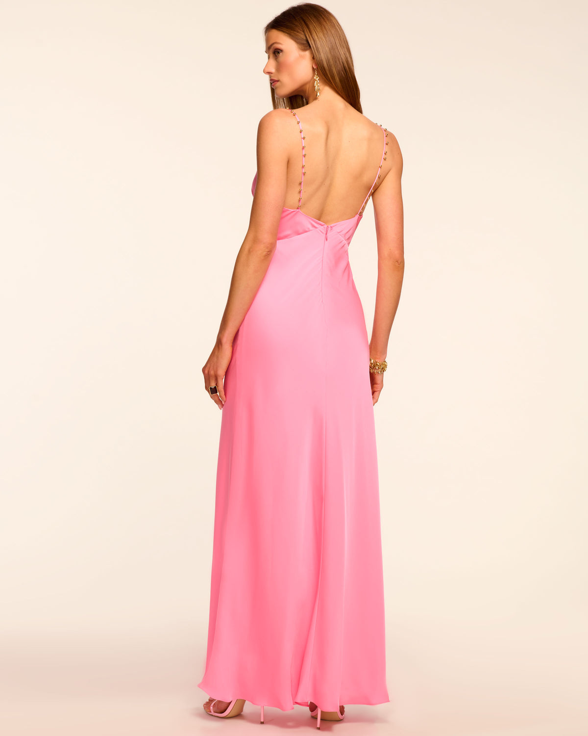 Elena Beaded Strap Slip Maxi Dress in rosa pink | Ramy Brook
