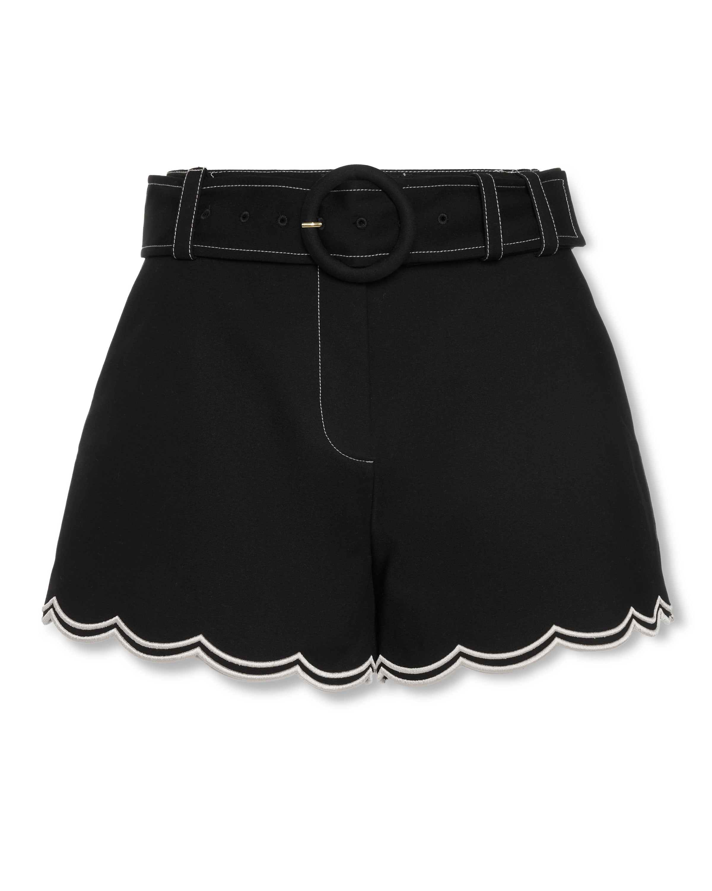 Violeta Stretch Cotton Scalloped Mini Short in black | Ramy Brook