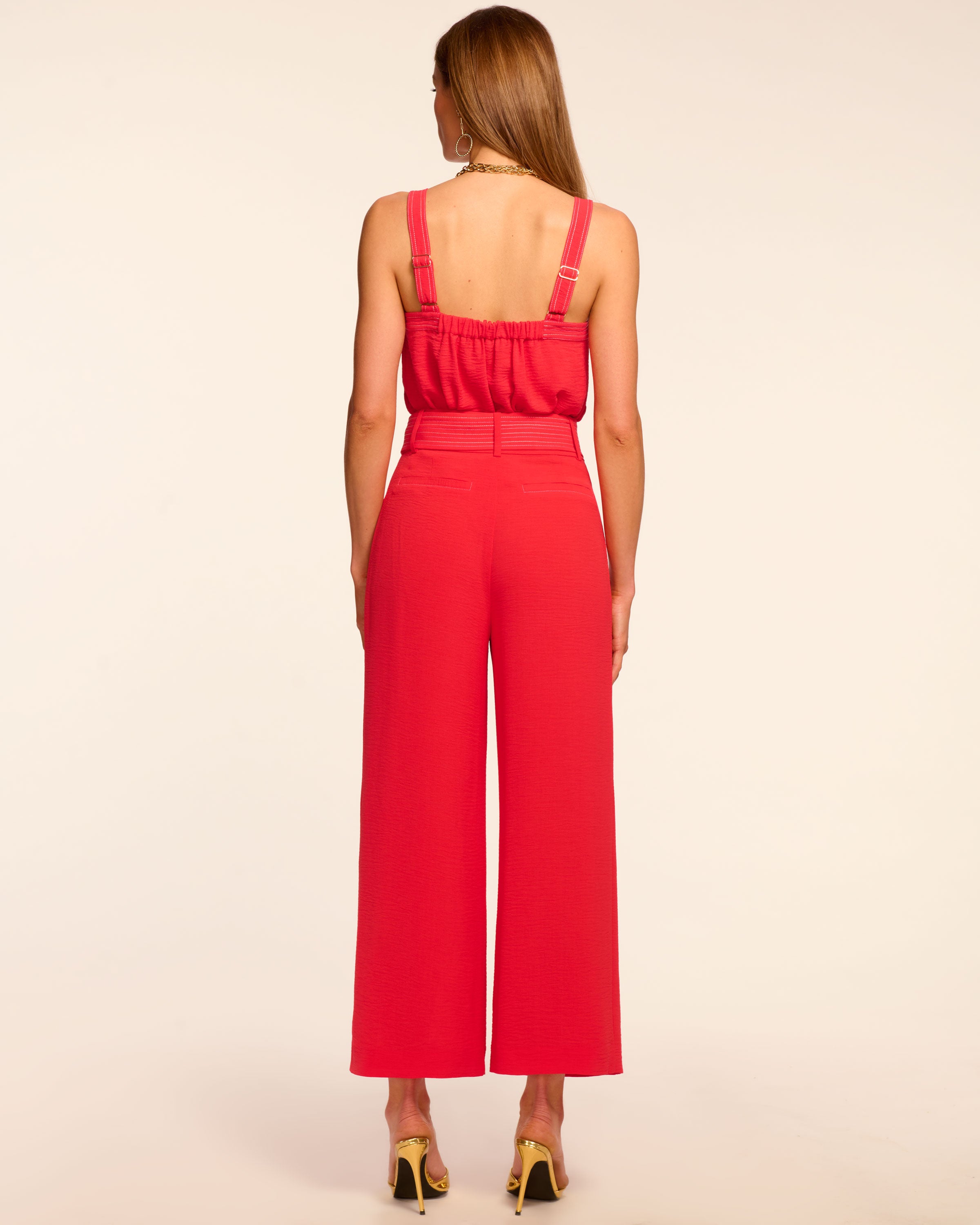 Stitched Marguerite Cropped Belted Pant in flame | Ramy Brook