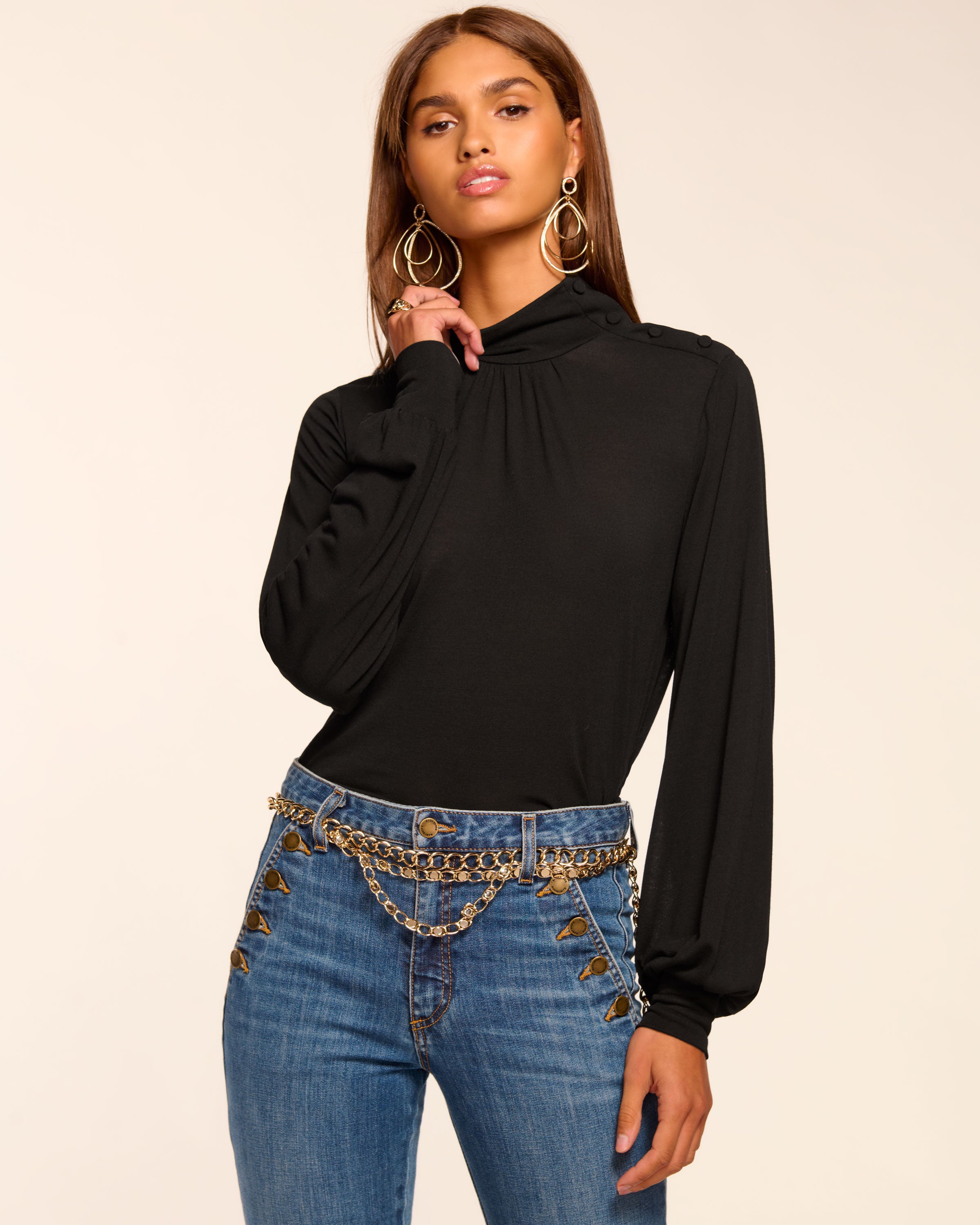Larissa Knit Turtleneck Top in black | Ramy Brook