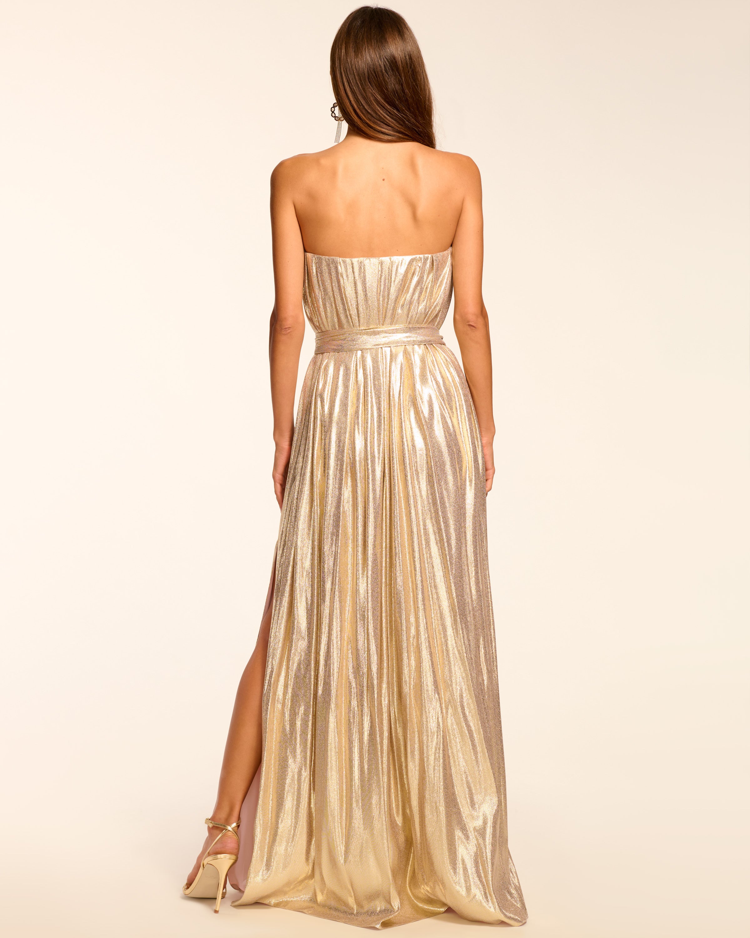 Chiara Silk Lamé Strapless Maxi Dress in gold | Ramy Brook