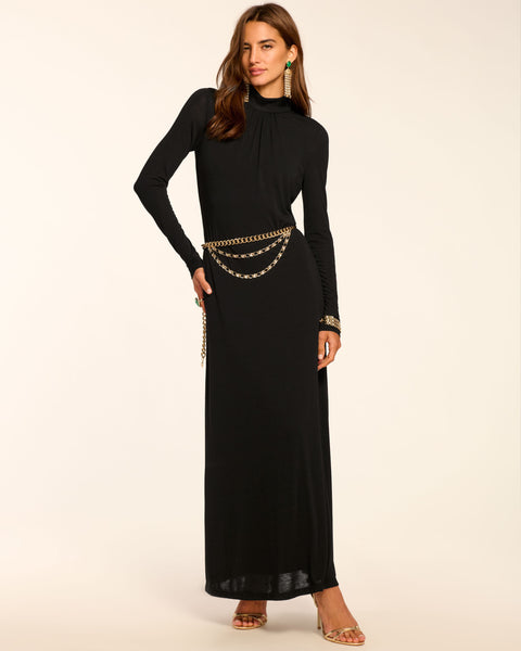 Alexandra Knit Mock Neck Maxi Dress in black | Ramy Brook