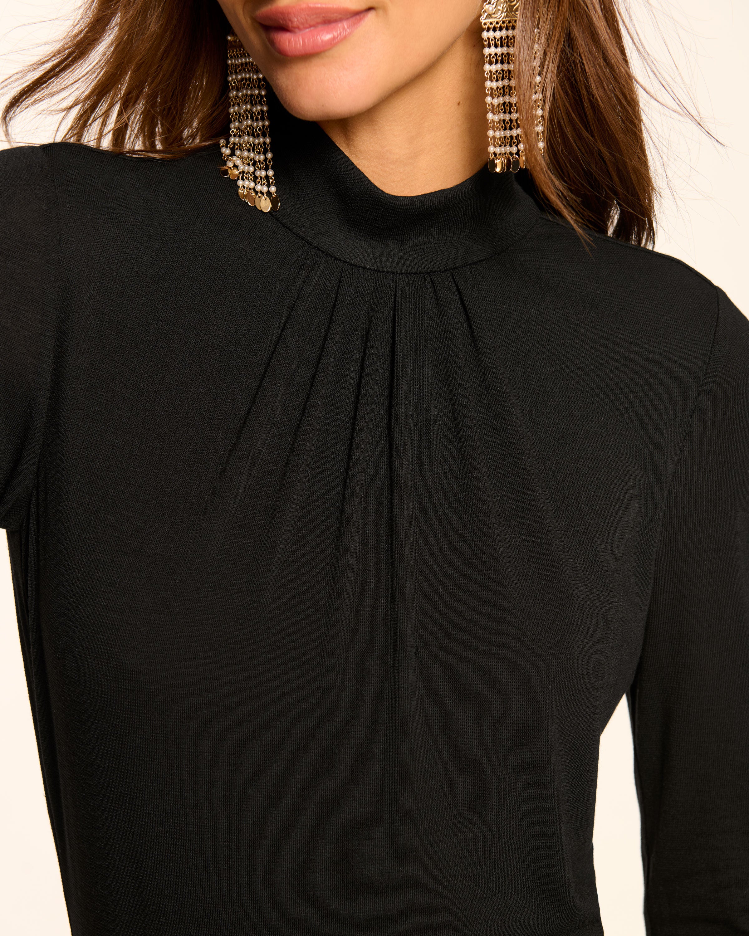 Alexandra Knit Mock Neck Maxi Dress in black | Ramy Brook