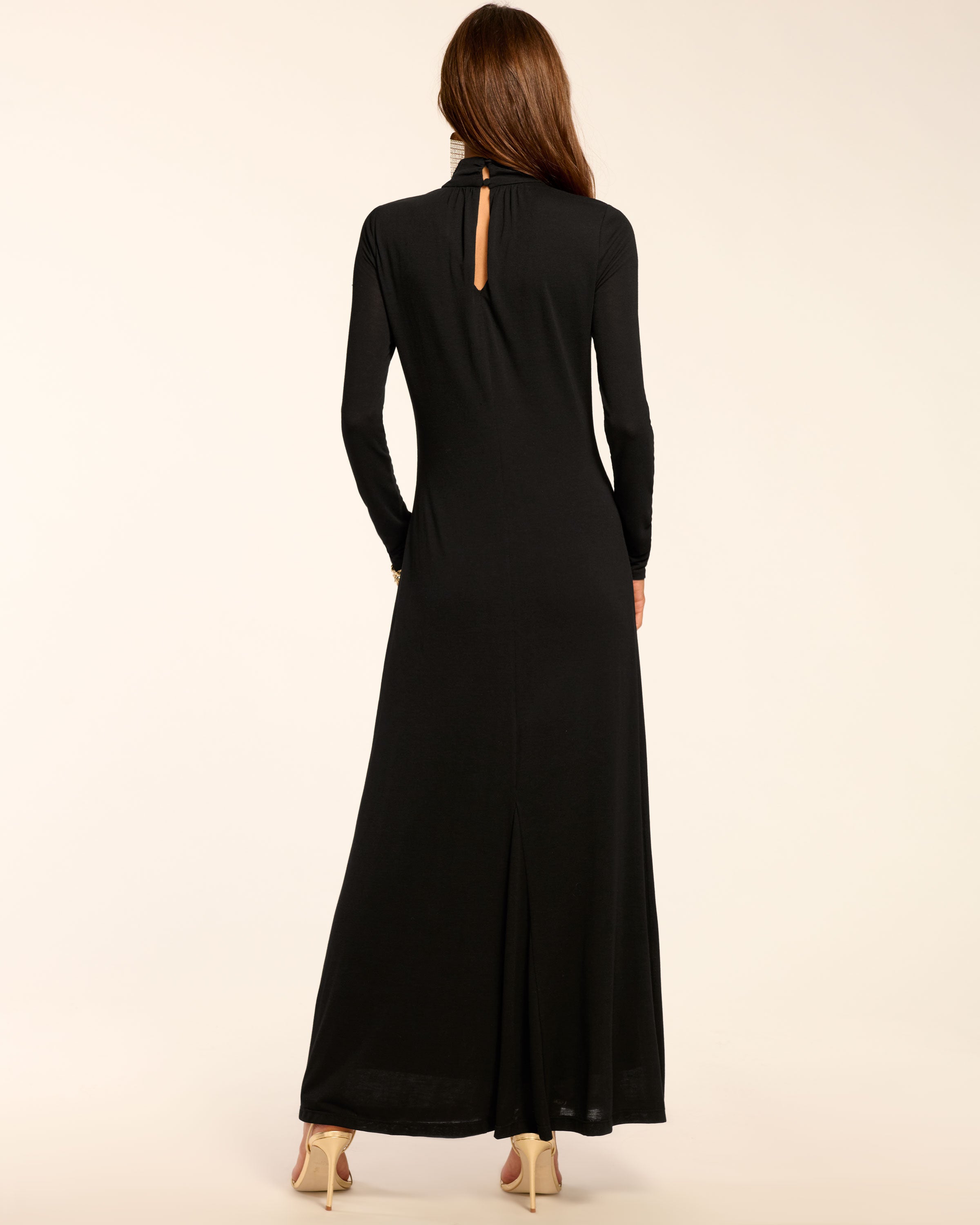theoni smocked asymmetric dress Alexandra Knit Mock Neck Maxi Dress in black