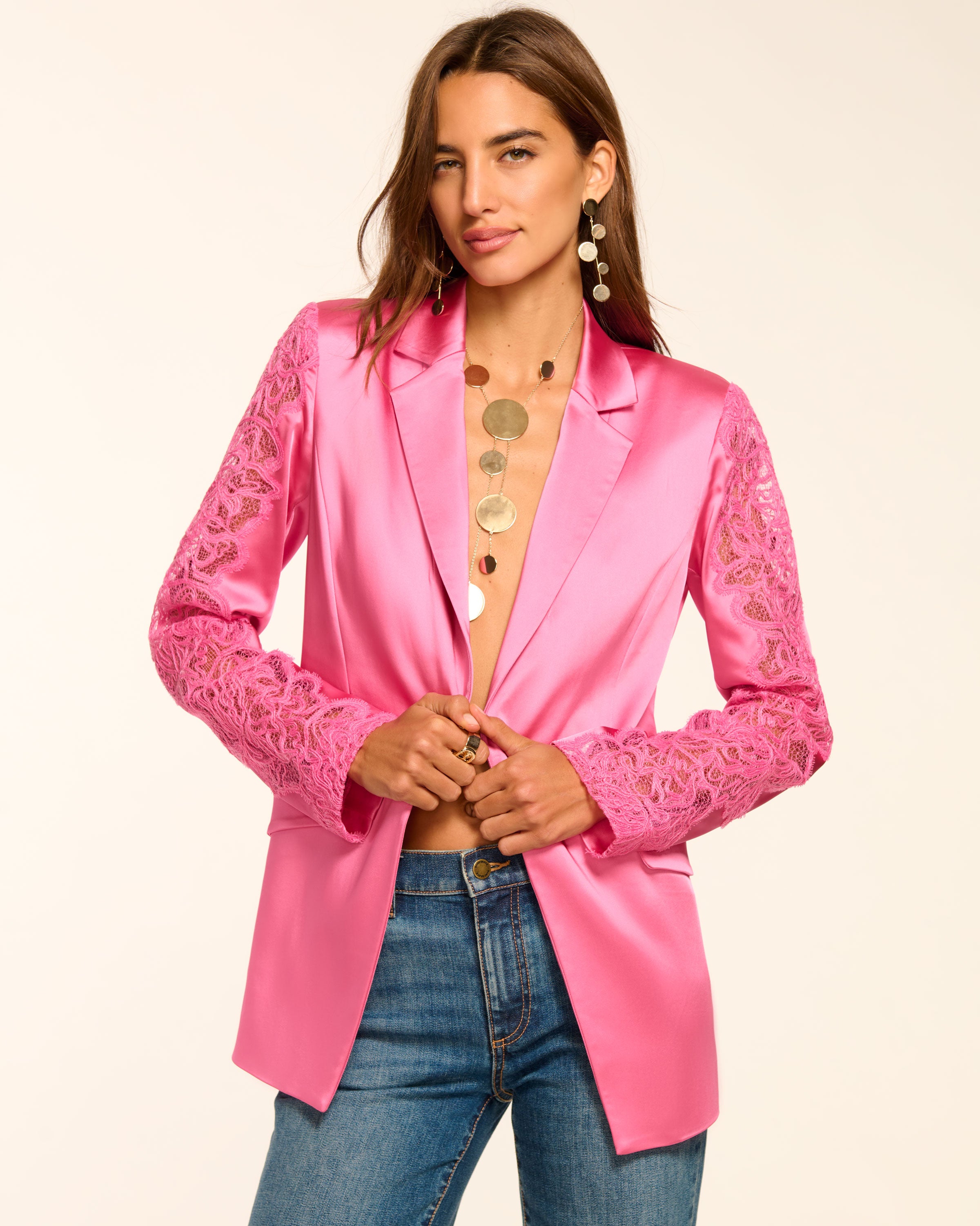 Foxi Lace Blazer in pink garnet | Ramy Brook