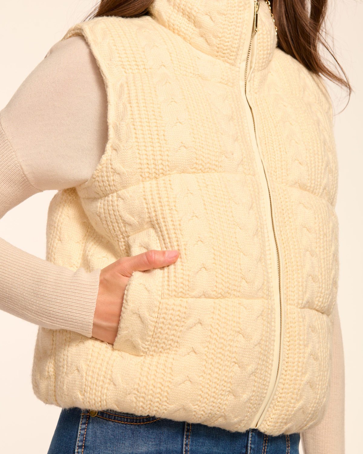 【新品】HAU(ハウ) inner warm vest cloud アイボリー Perbai Womens Winter Warm Collarless Full Zip Fuzzy Fleece Sherpa