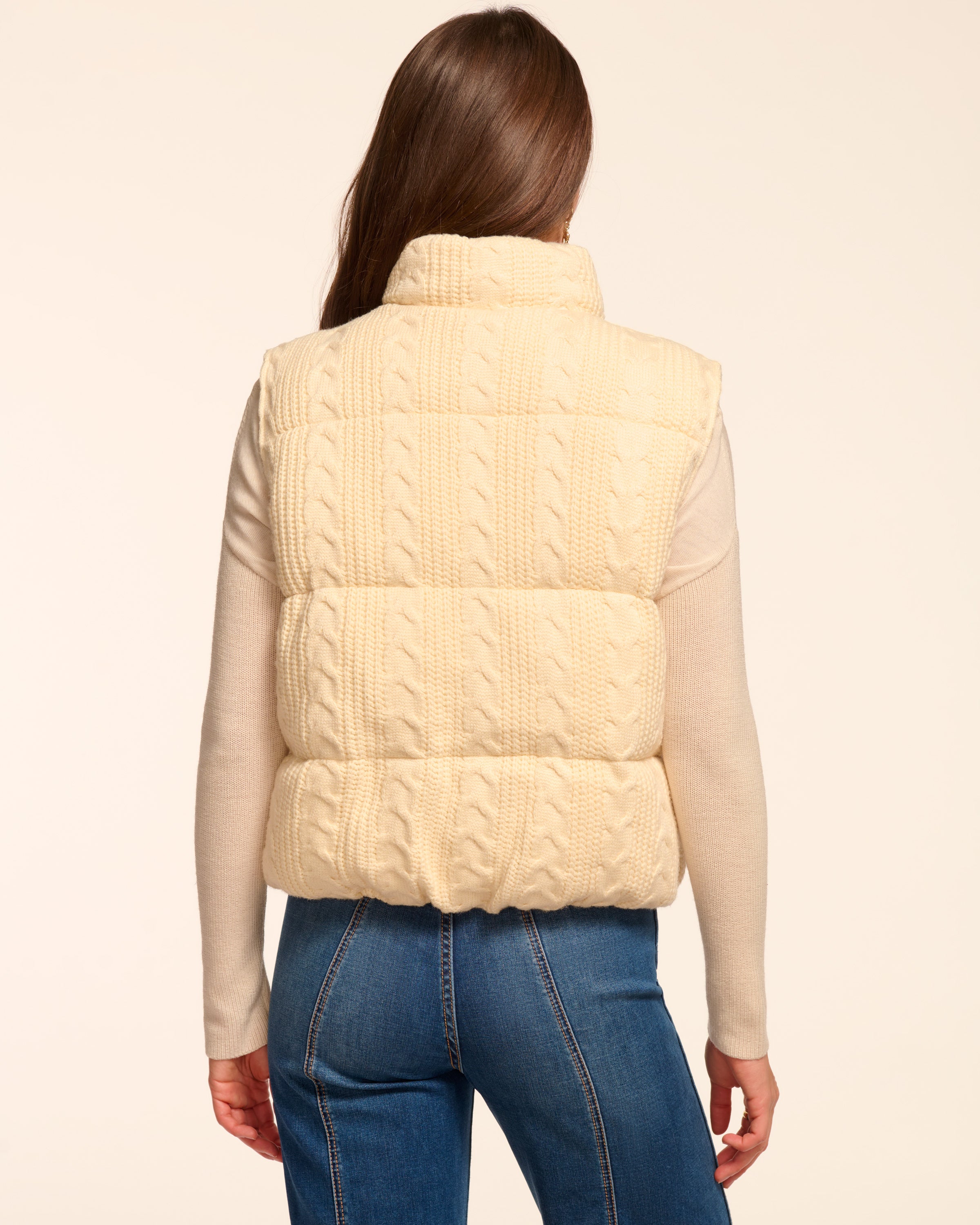 Vera Cable Knit Puffer Vest in winter white | Ramy Brook