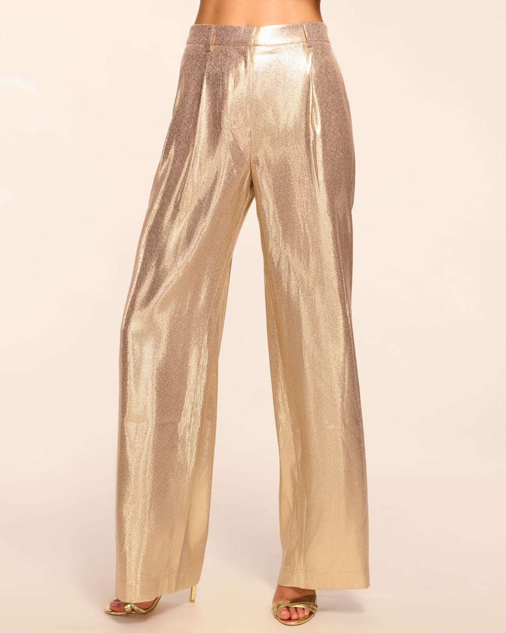 Ramy Brook Izzy Silk Lamé Wide Leg Pant in Gold