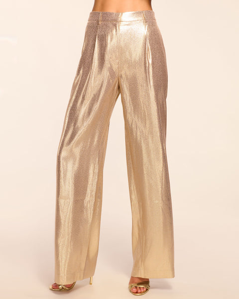 Izzy Silk Lamé Wide Leg Pant in gold | Ramy Brook