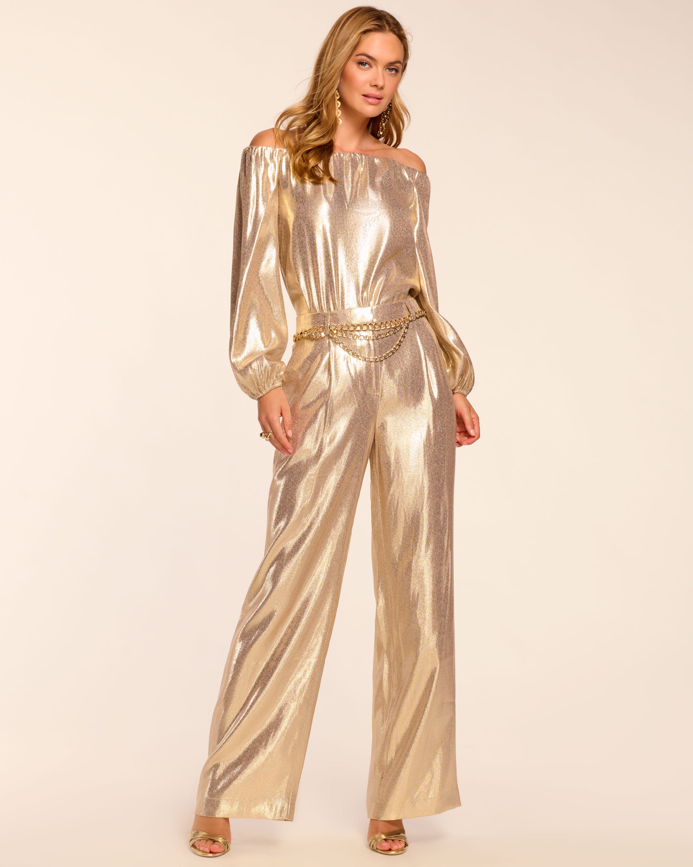 Izzy Silk Lamé Wide Leg Pant in gold | Ramy Brook