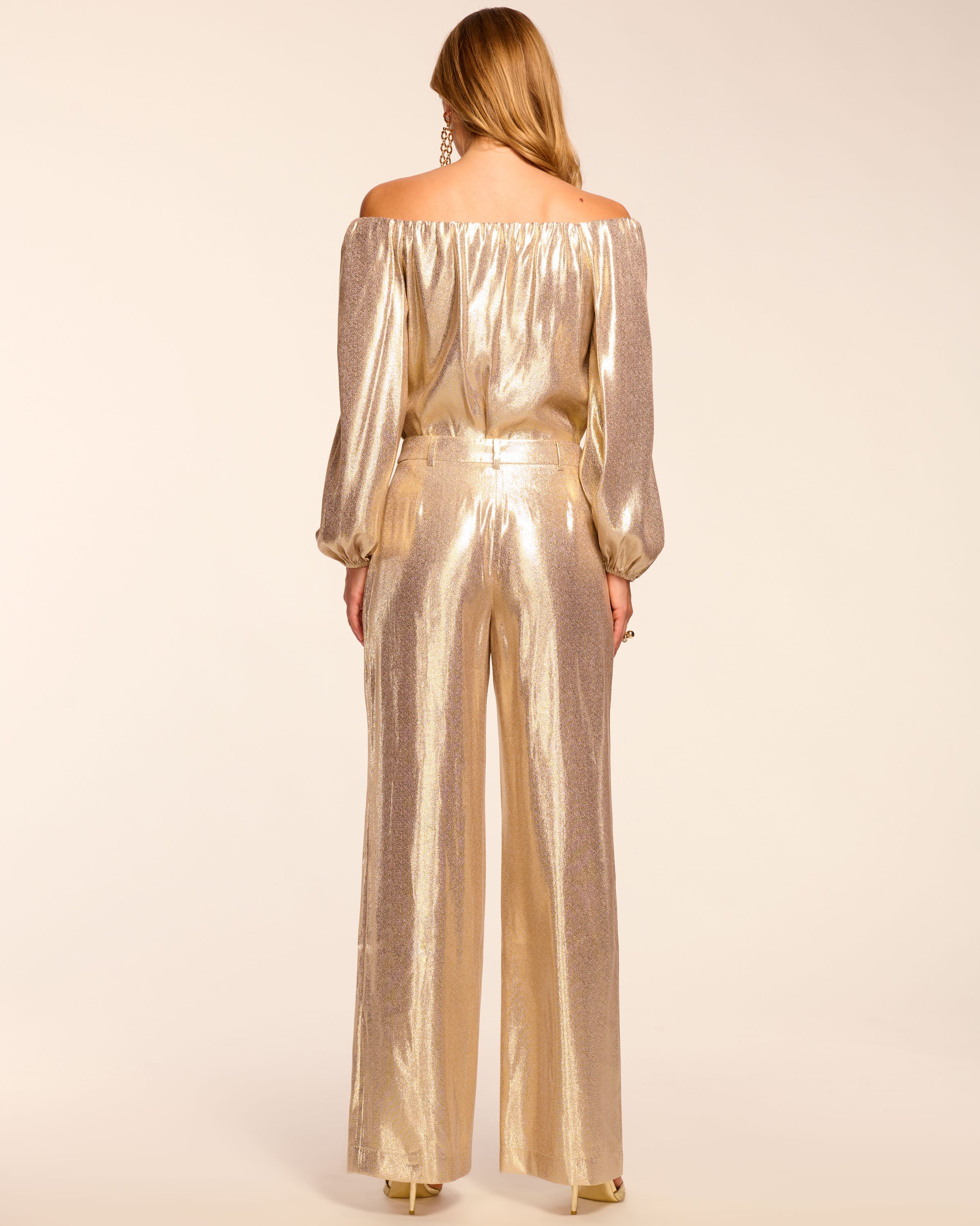 Izzy Silk Lamé Wide Leg Pant in gold | Ramy Brook