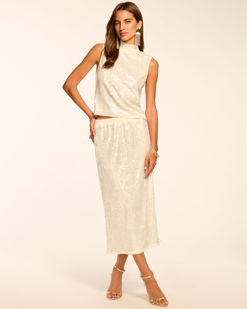 lily white sequin skirt Ramy Brook Annita Sequin Midi Skirt in White Sequin