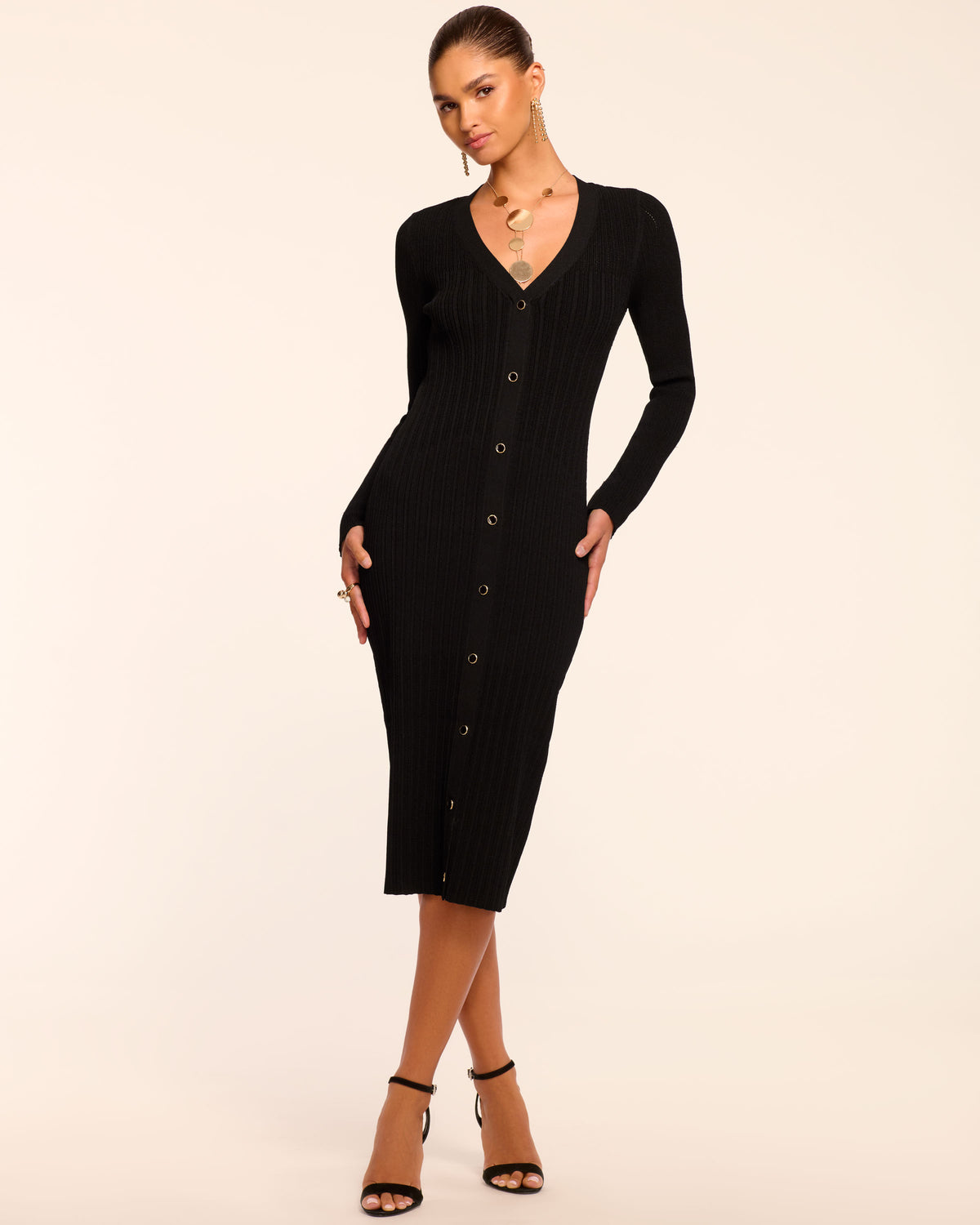 Staud Black And Gold Sweater Dress Ramy Brook Gabby Ribbed Dress Black M Staud Black And Gold Sweater Dress Ramy Brook Gabby Ribbed Dress Black M