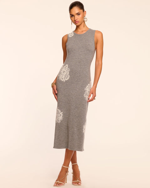 Luciana Wool Embellished Sweater Midi Dress in heather grey | Ramy