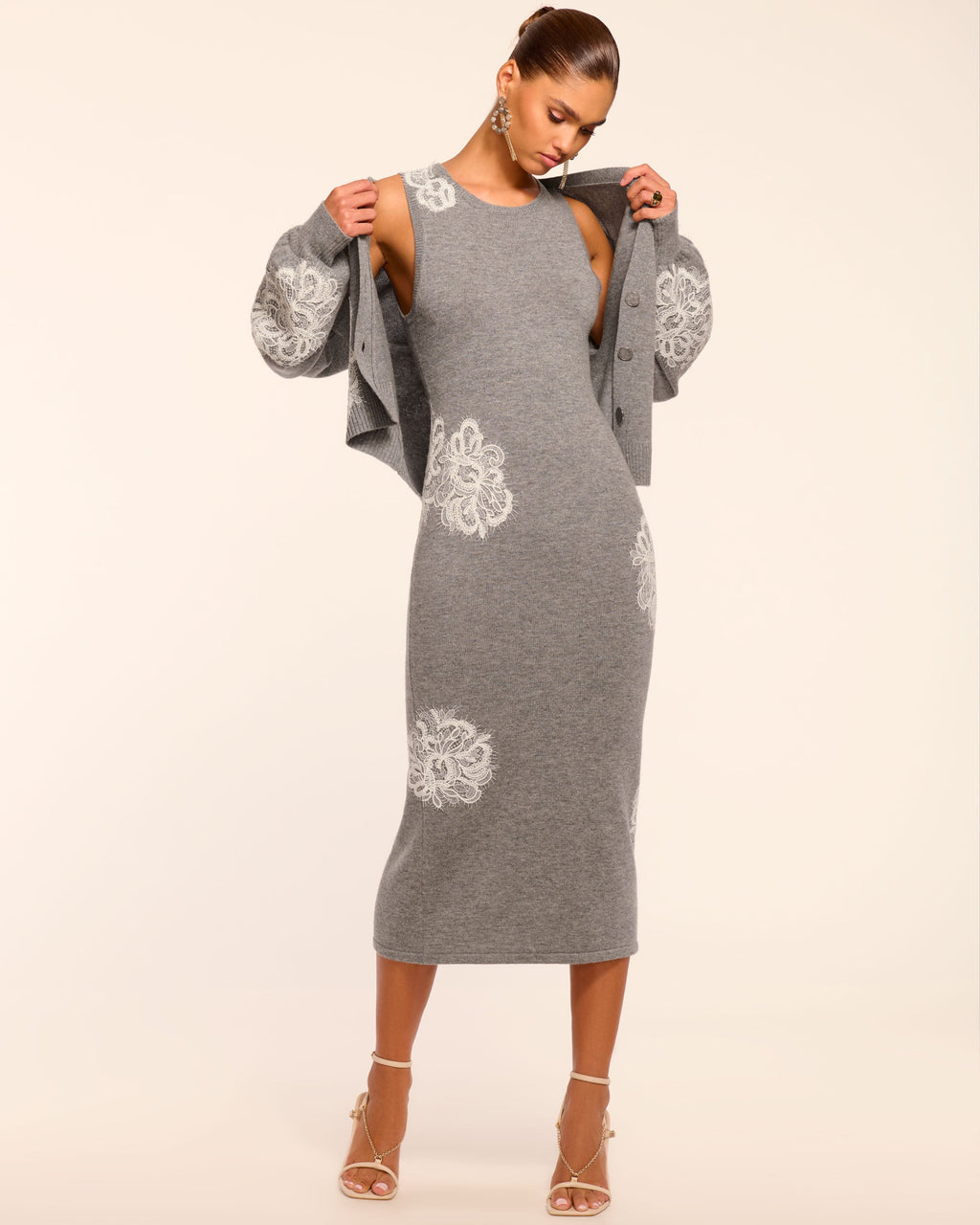 Ramy Brook Luciana Lace Appliqu Midi Dress - Heather Grey - S Ramy Brook Luciana Lace Appliqu Midi Dress - Heather Grey - S