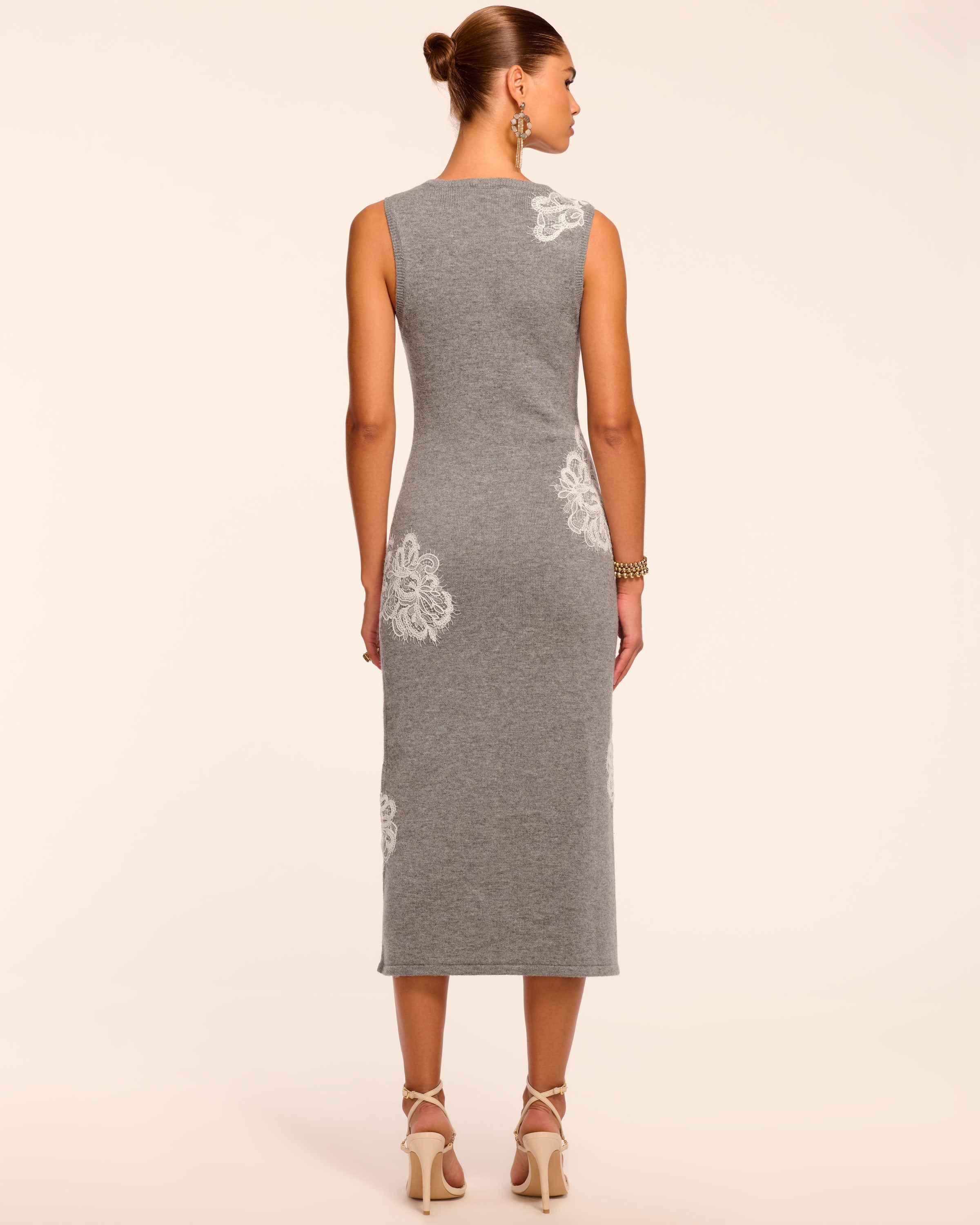 Luciana Wool Embellished Sweater Midi Dress in heather grey | Ramy