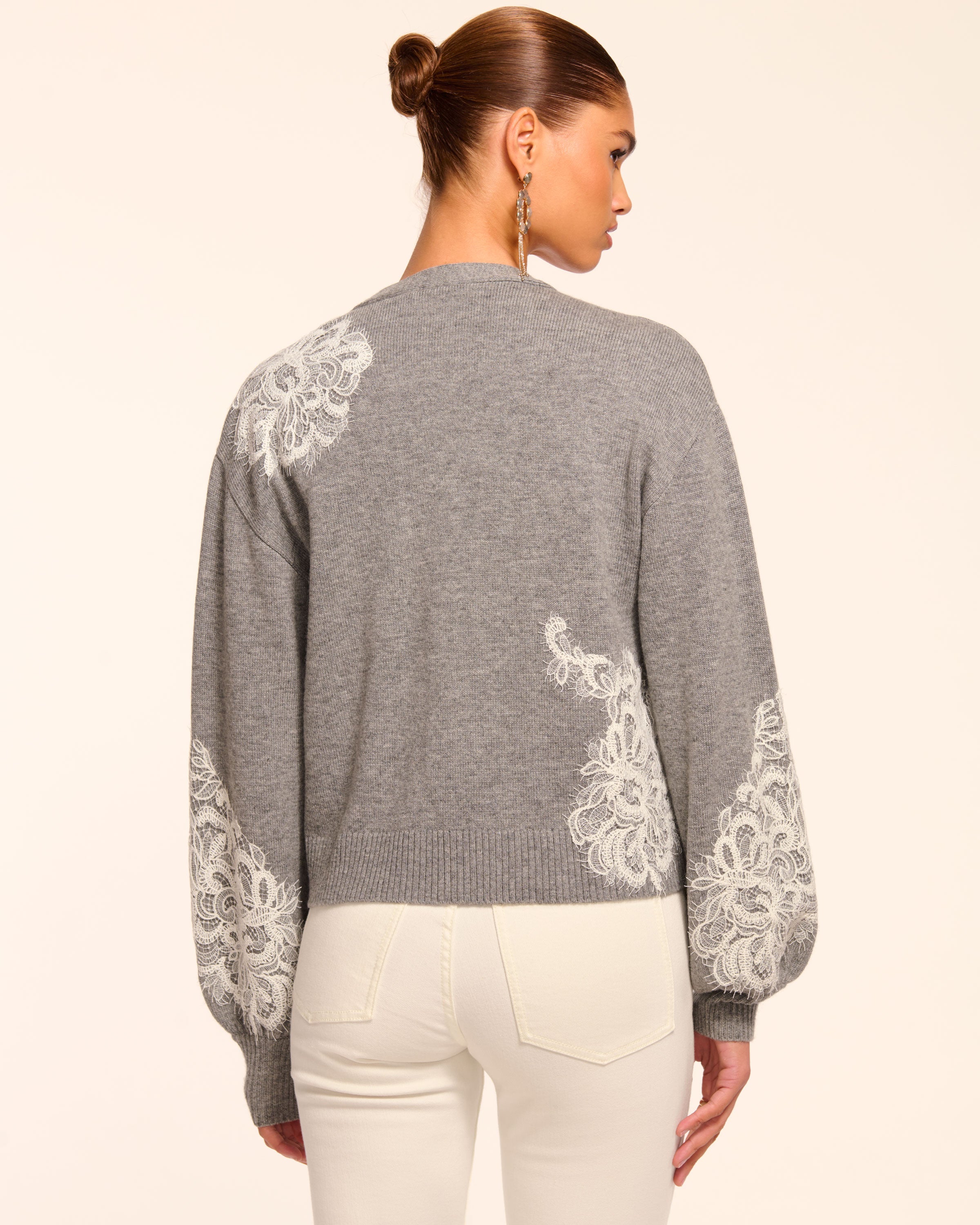 Perry Wool Embellished Cardigan Sweater in heather grey | Ramy Brook