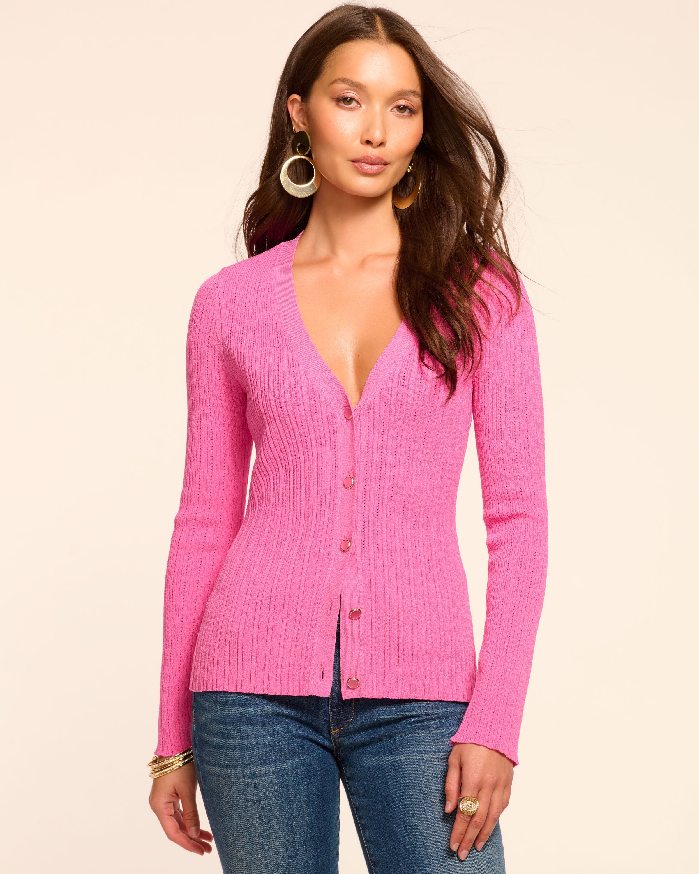 カーディガン louren longsleeve rib knit cardigan Lorenza Ribbed Knit Cardigan in black | Ramy Brook