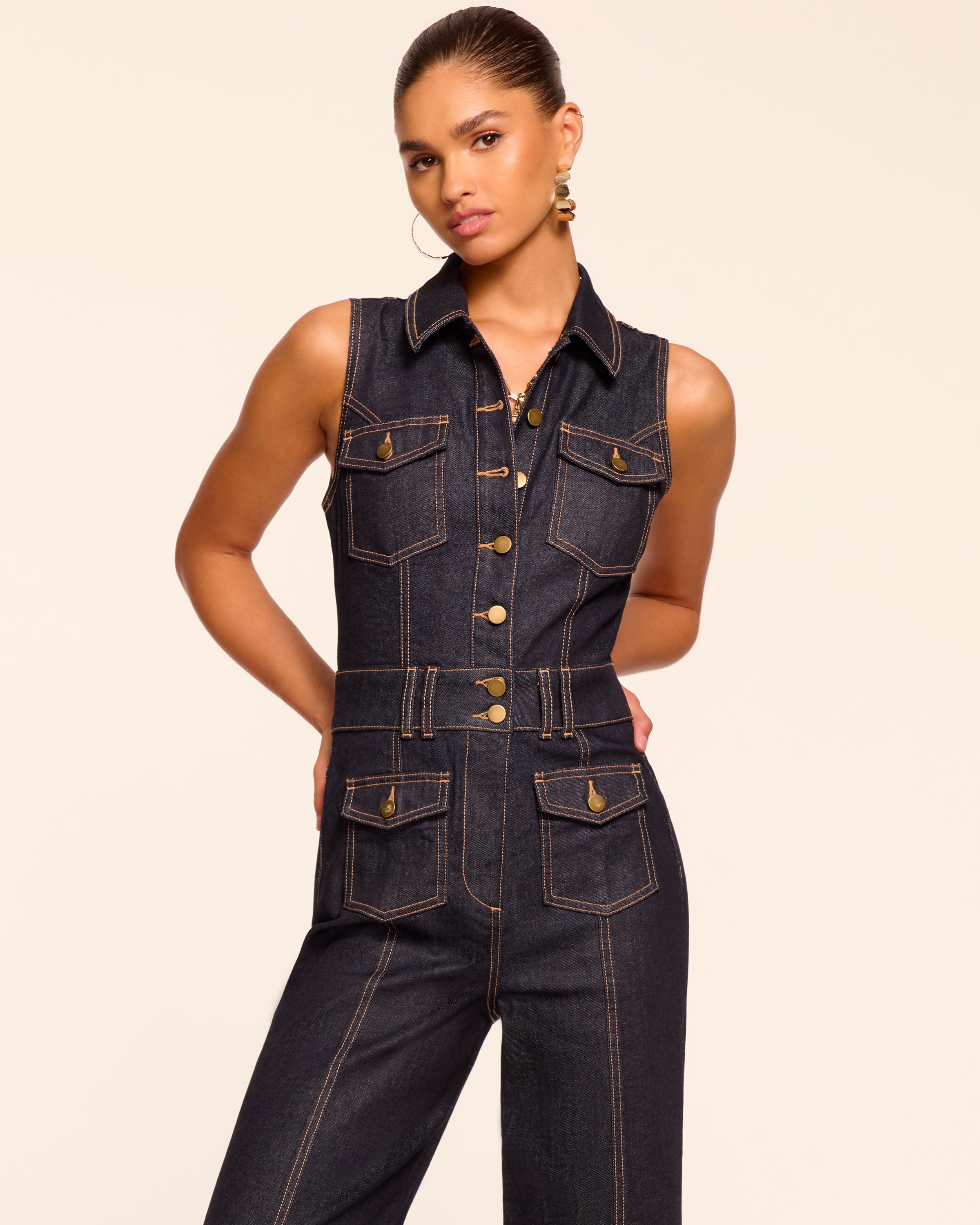 Stephania Sleeveless Denim Jumpsuit in resin rinse | Ramy Brook