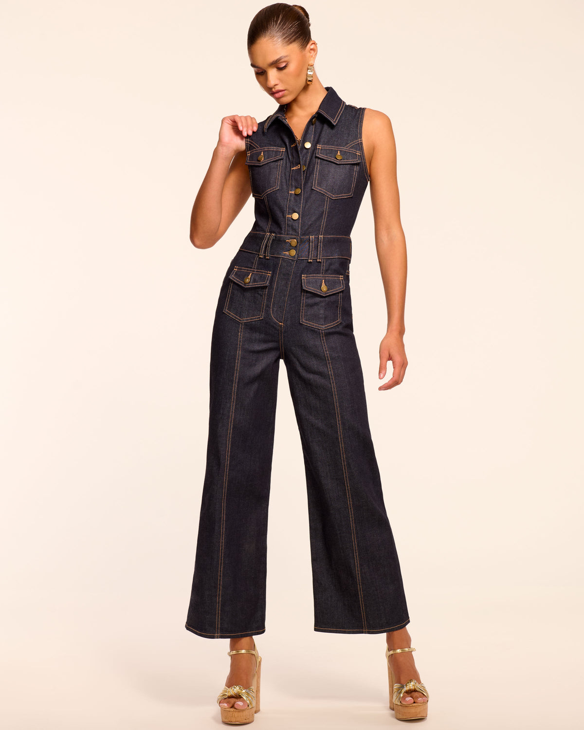Stephania Sleeveless Denim Jumpsuit in resin rinse | Ramy Brook