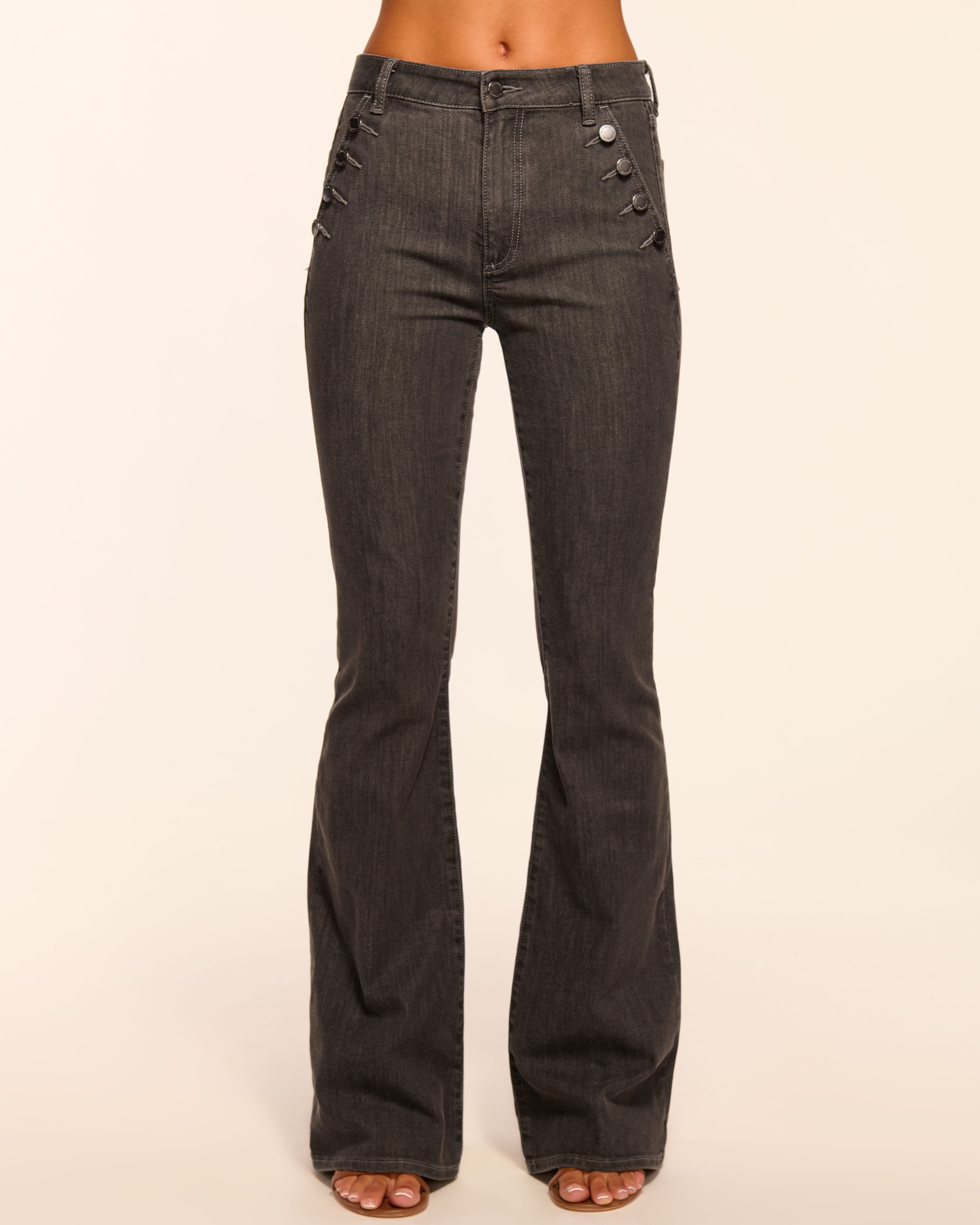 Helena High-Rise Flare Jean in grey wash | Ramy Brook