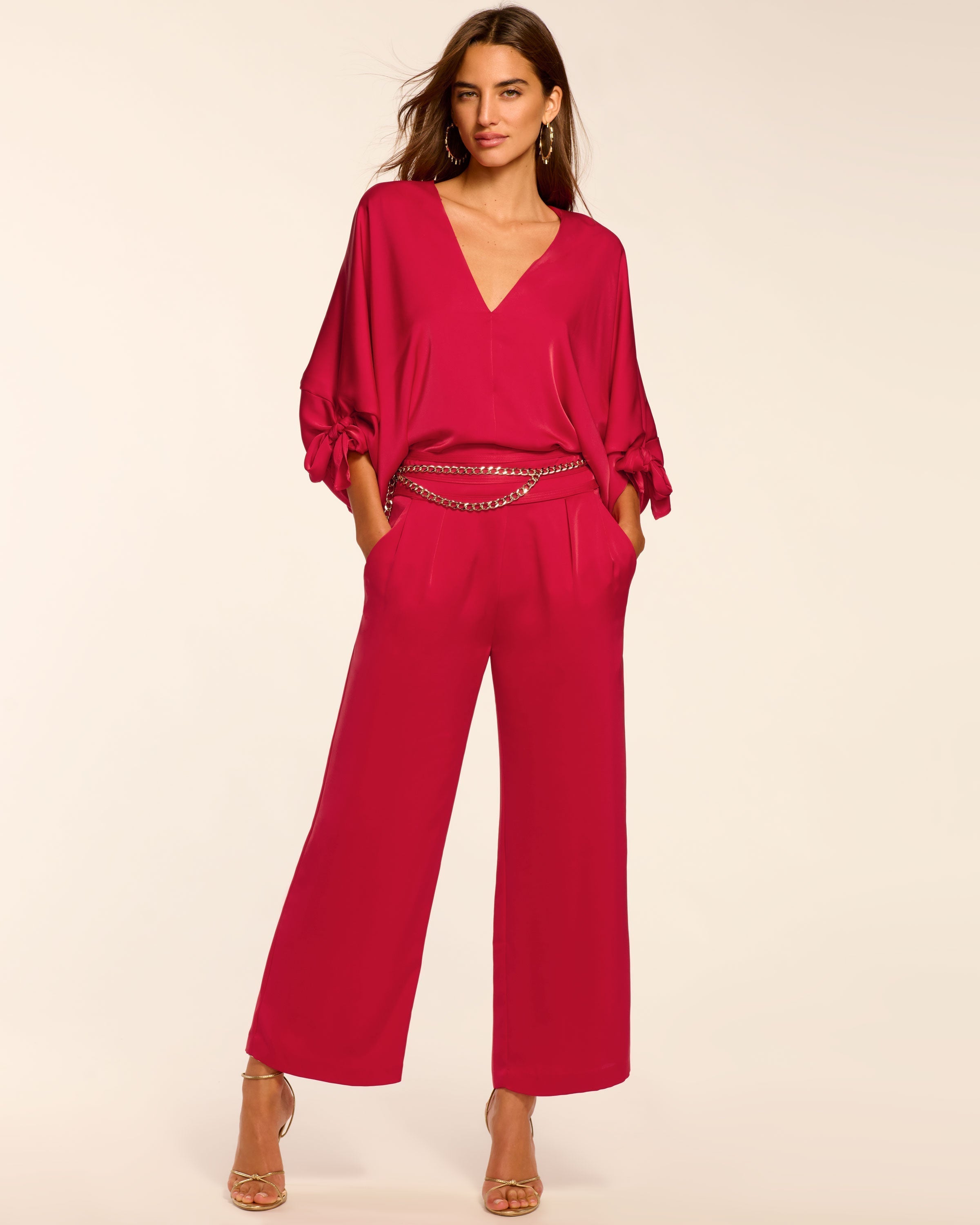 Joss Cropped Wide Leg Pant in scarlet red | Ramy Brook