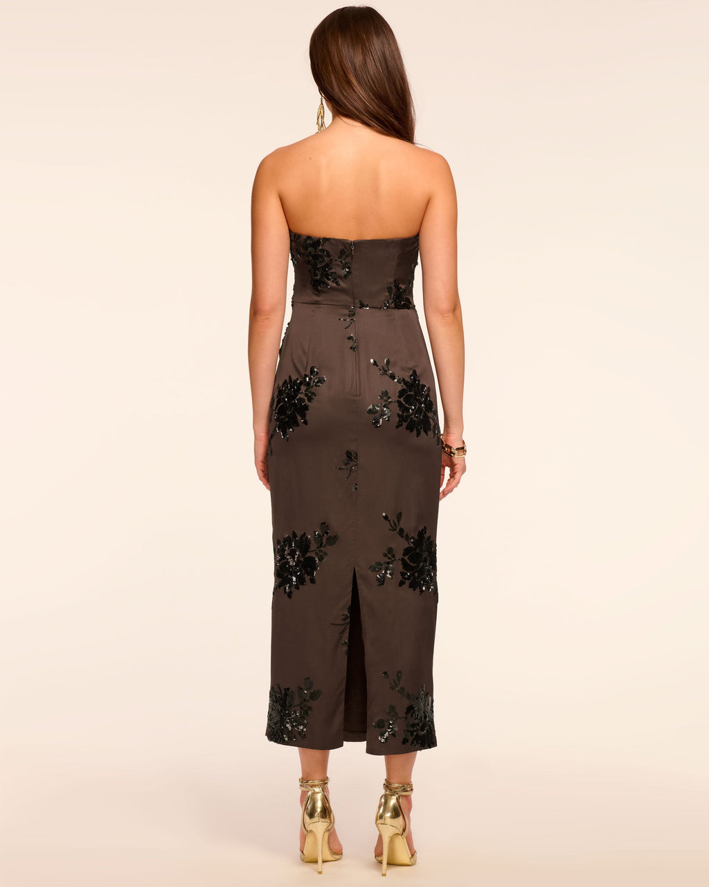 strapless brown midi dress Petal and Pup Women's Saskia Strapless Midi Dress
