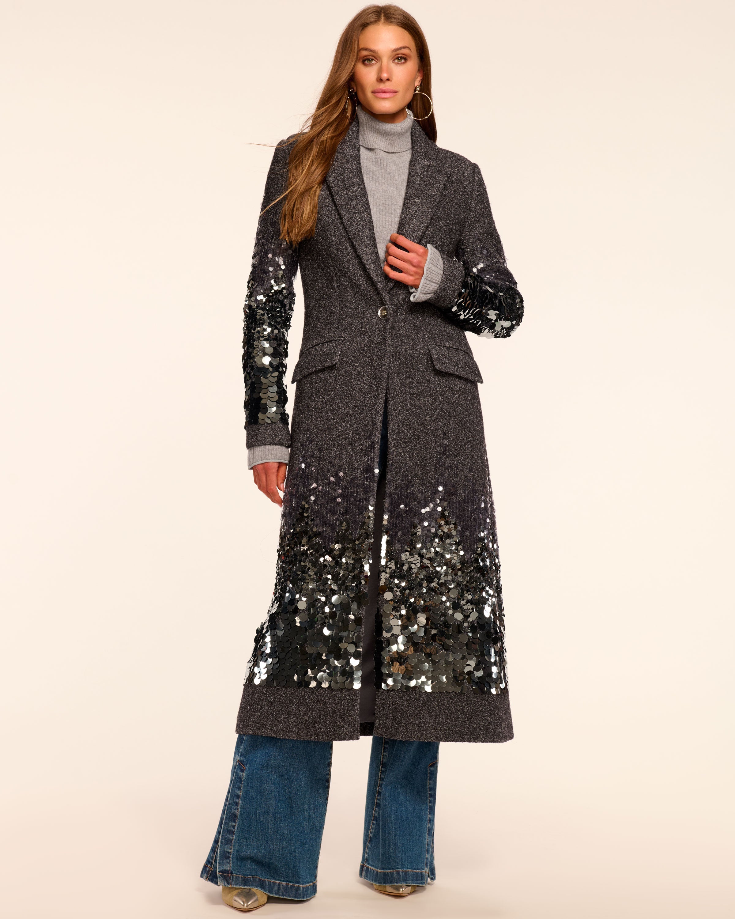 Paul Wool Blend Embellished Coat in grey shine | Ramy Brook