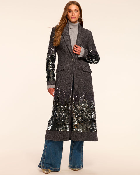 Paul Wool Blend Embellished Coat in grey shine | Ramy Brook