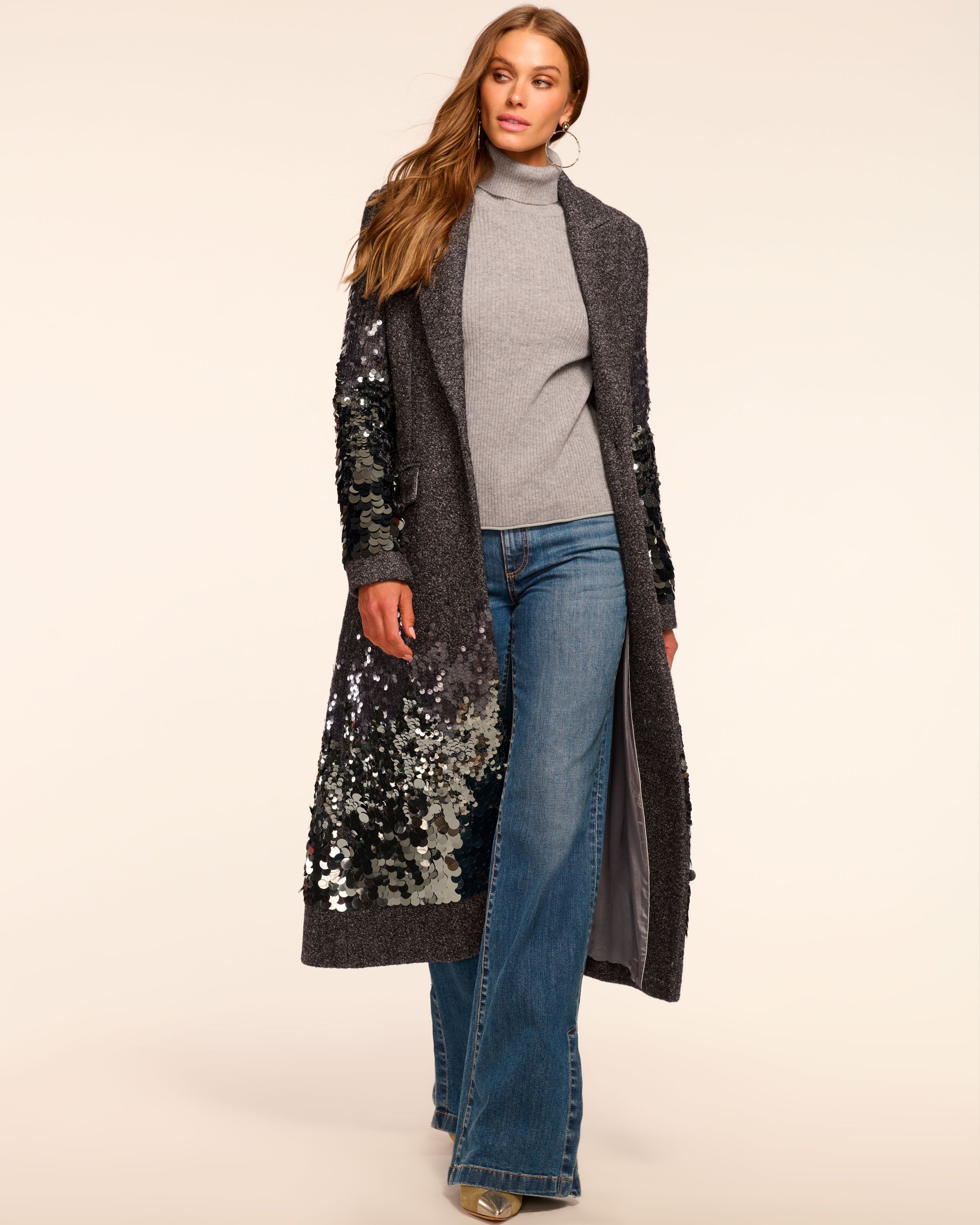 Paul Wool Blend Embellished Coat in grey shine | Ramy Brook