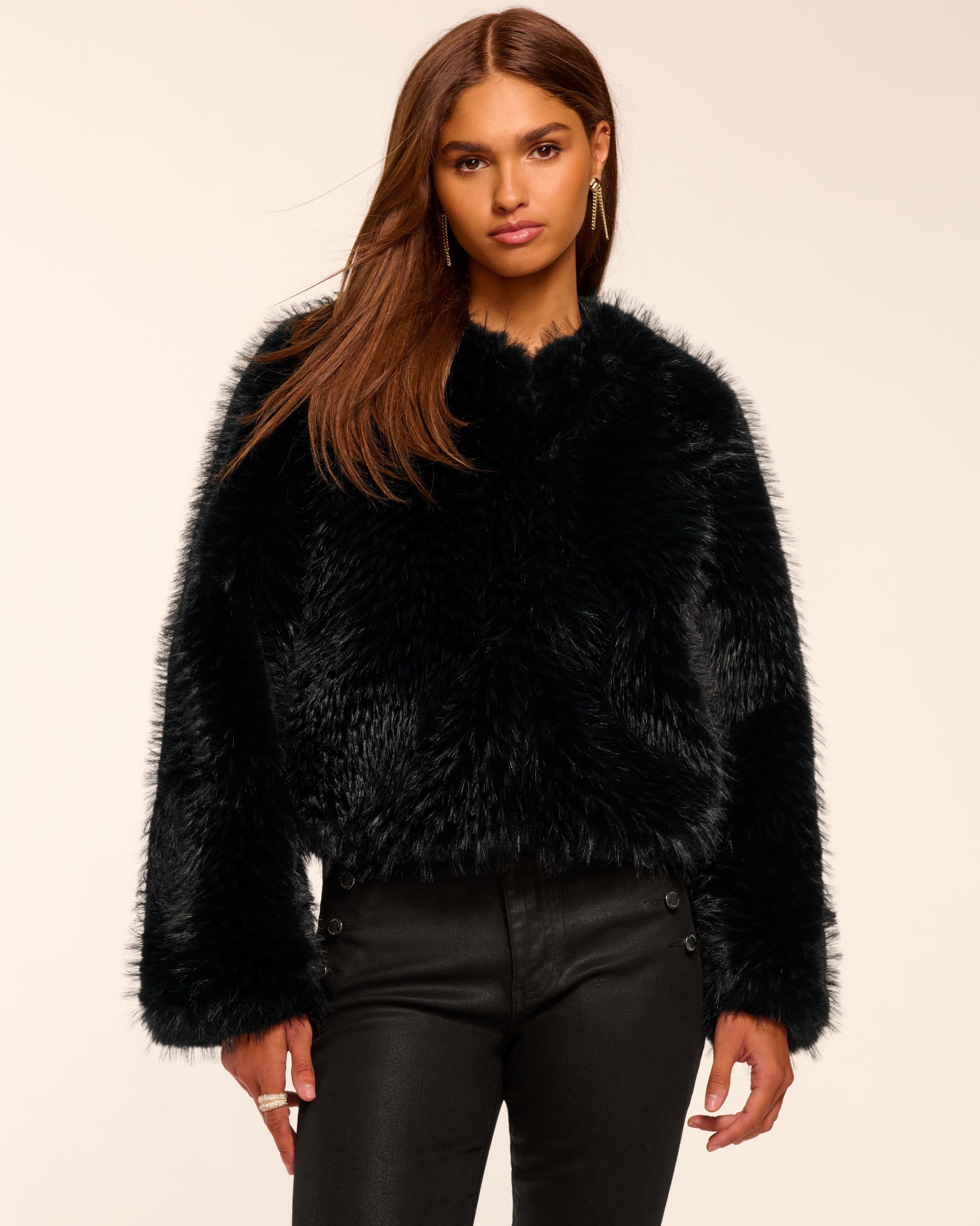 Nikki Faux Fur Jacket in black fur | Ramy Brook