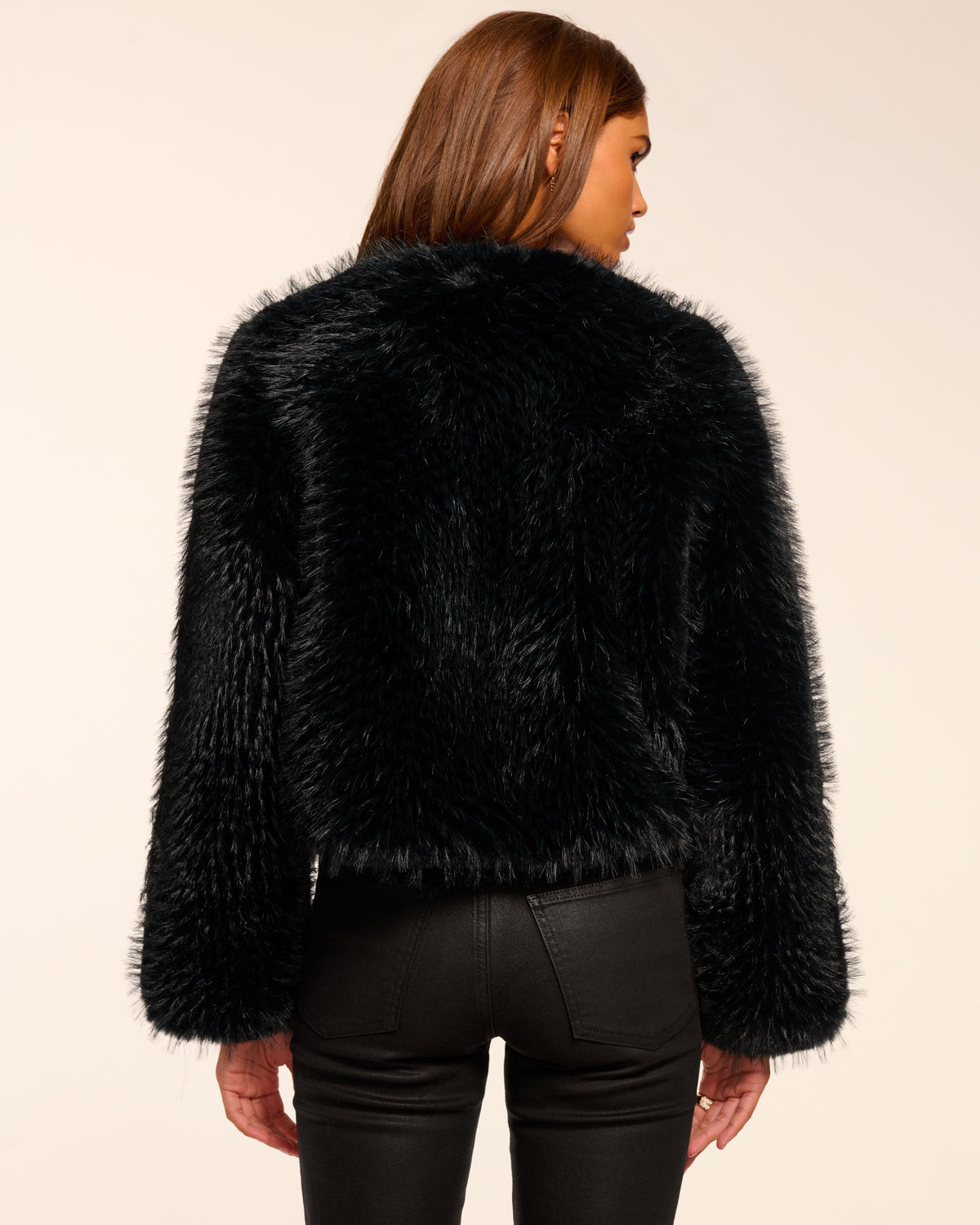 Nikki Faux Fur Jacket in black fur | Ramy Brook