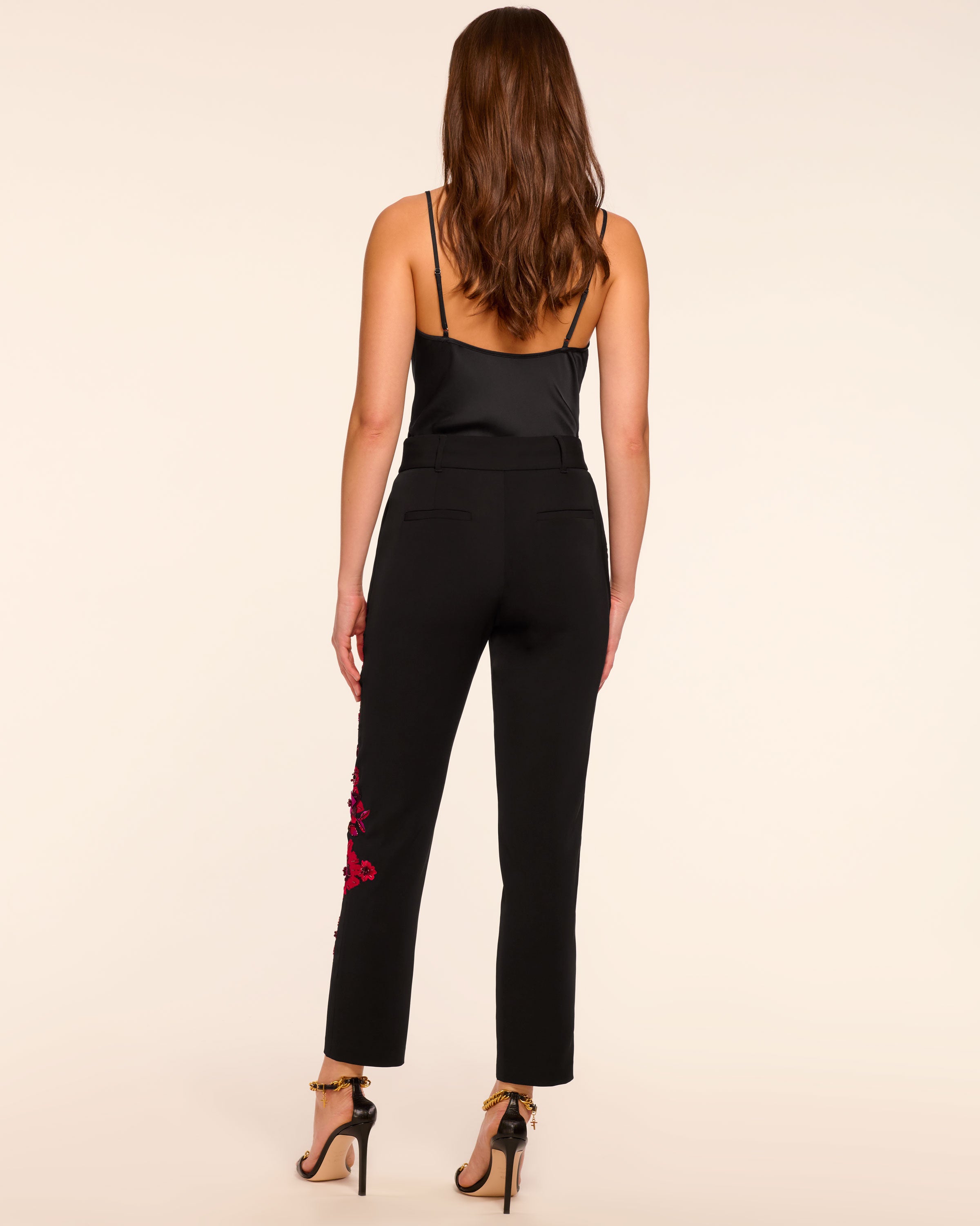 Vanessa Embellished Tailored Pant in black garden | Ramy Brook