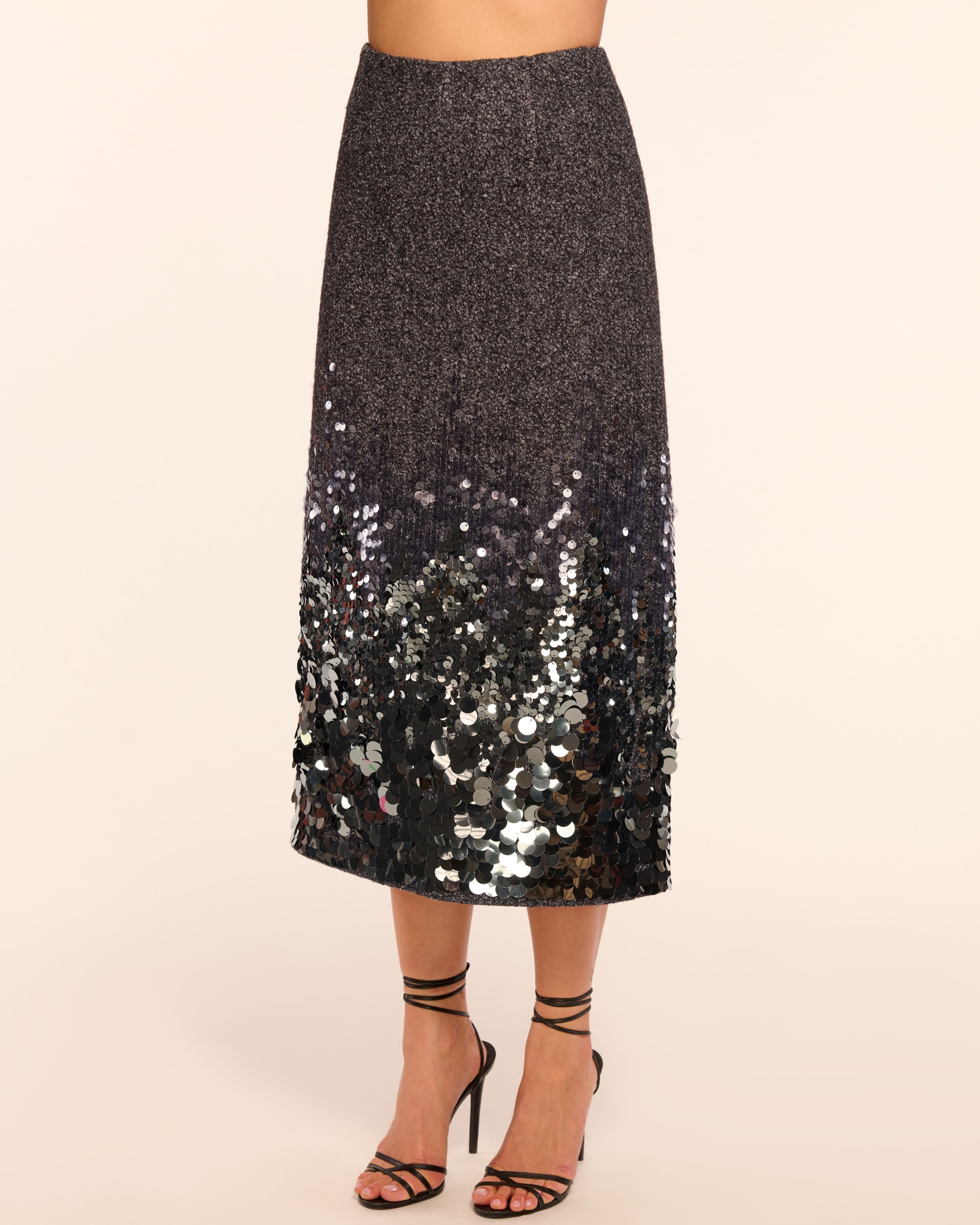 Peter Wool Blend Embellished Midi Skirt in grey shine | Ramy Brook