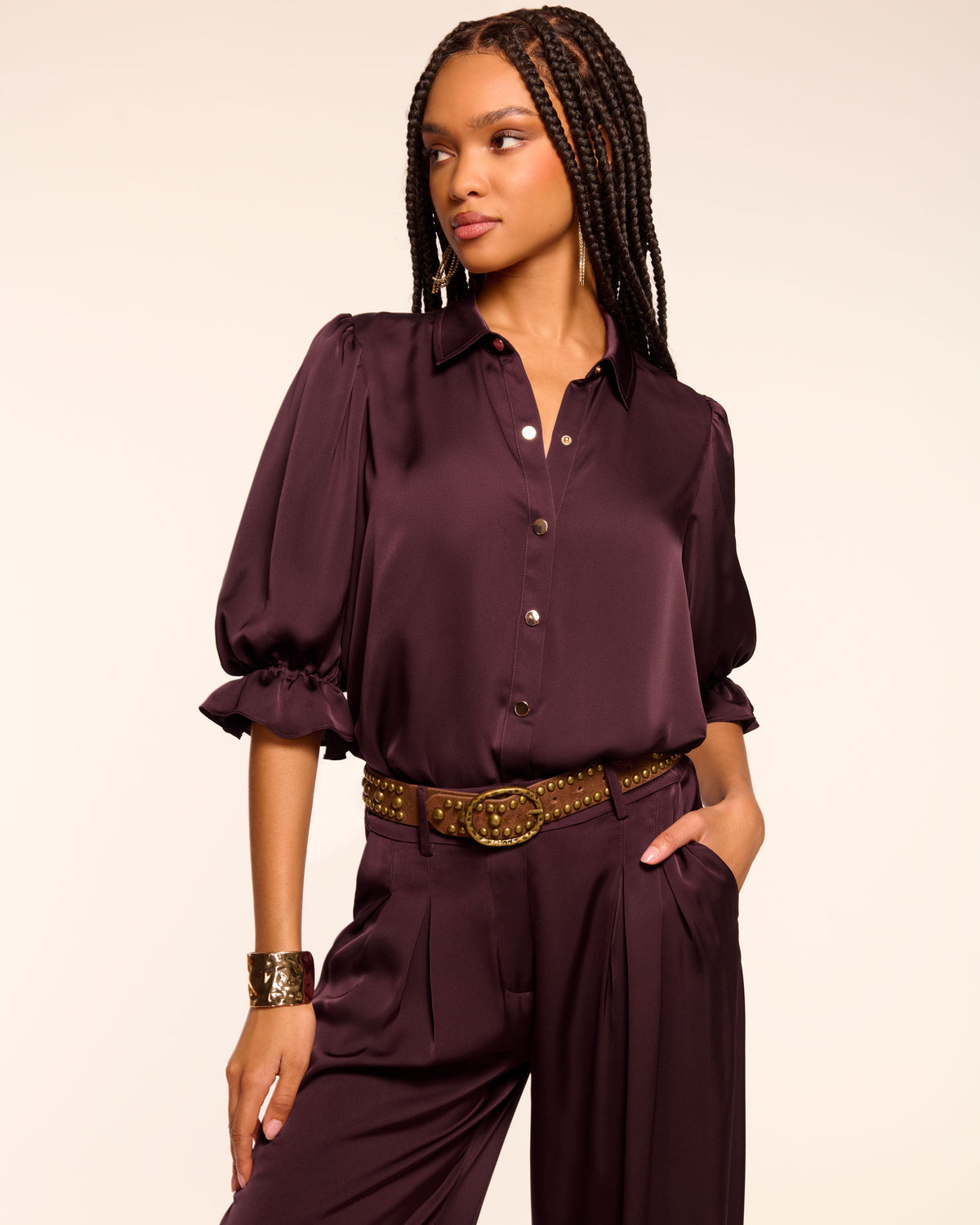 Dina Button Down Bodysuit in black Ramy Brook